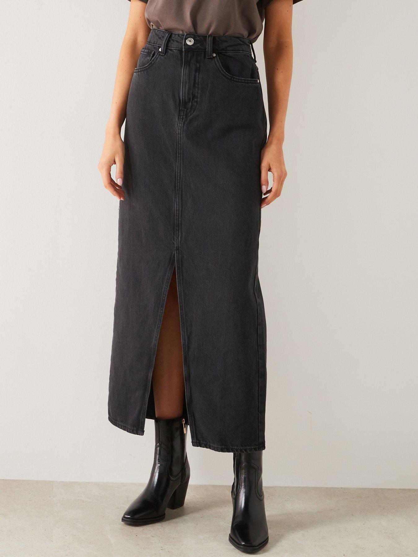 mango-slit-denim-midi-skirt-black