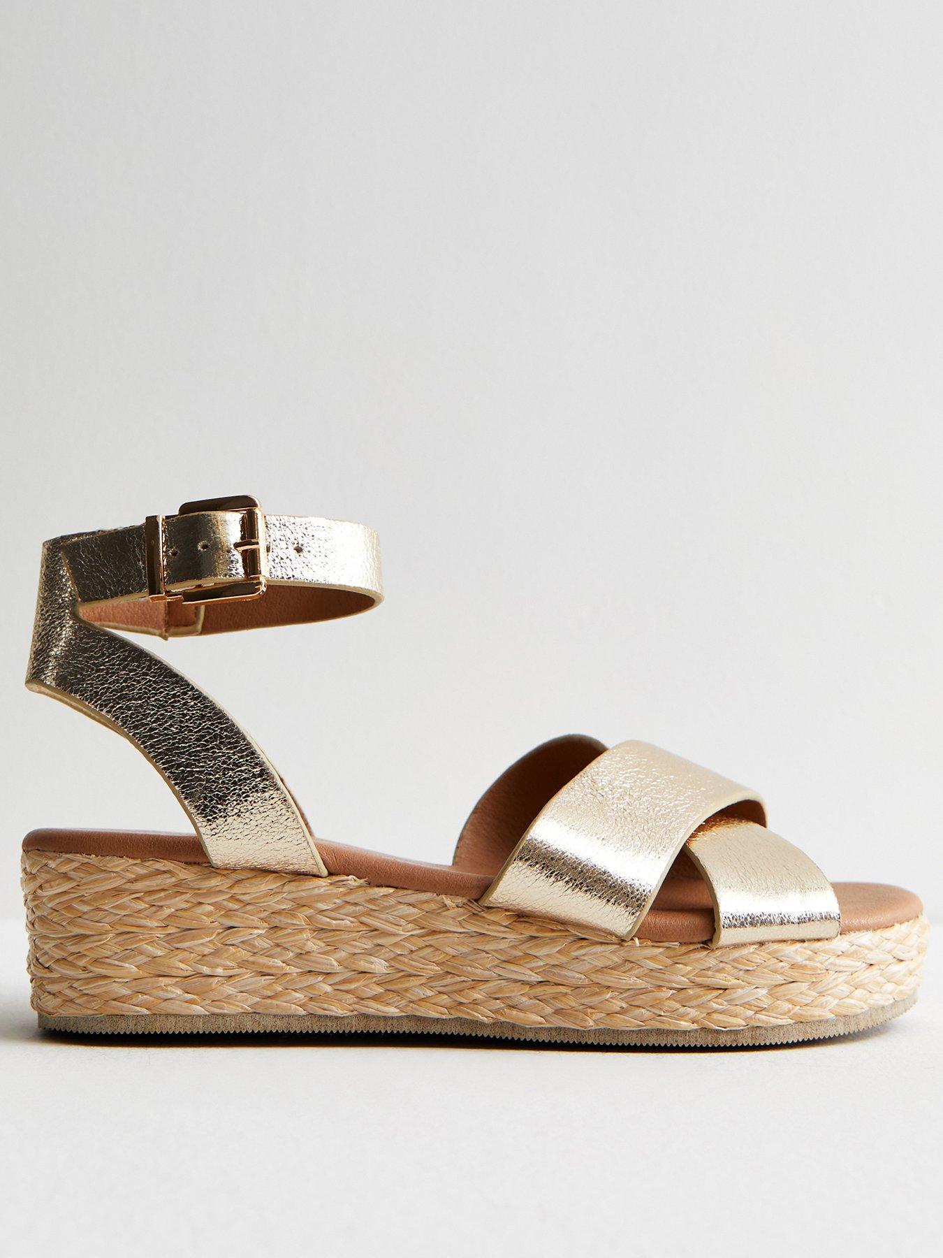 New Look Gold Metallic Cross Over 2 Part Flatform Espadrille