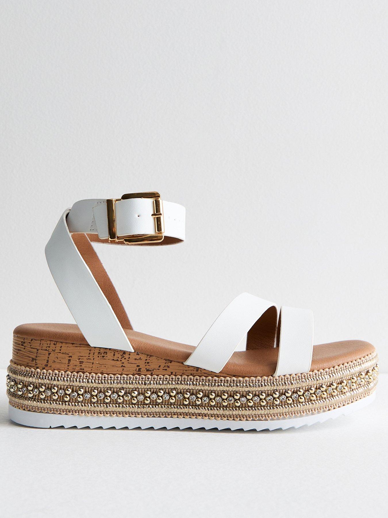 New Look White Leather look Embellished Flatform Sandals Very Ireland