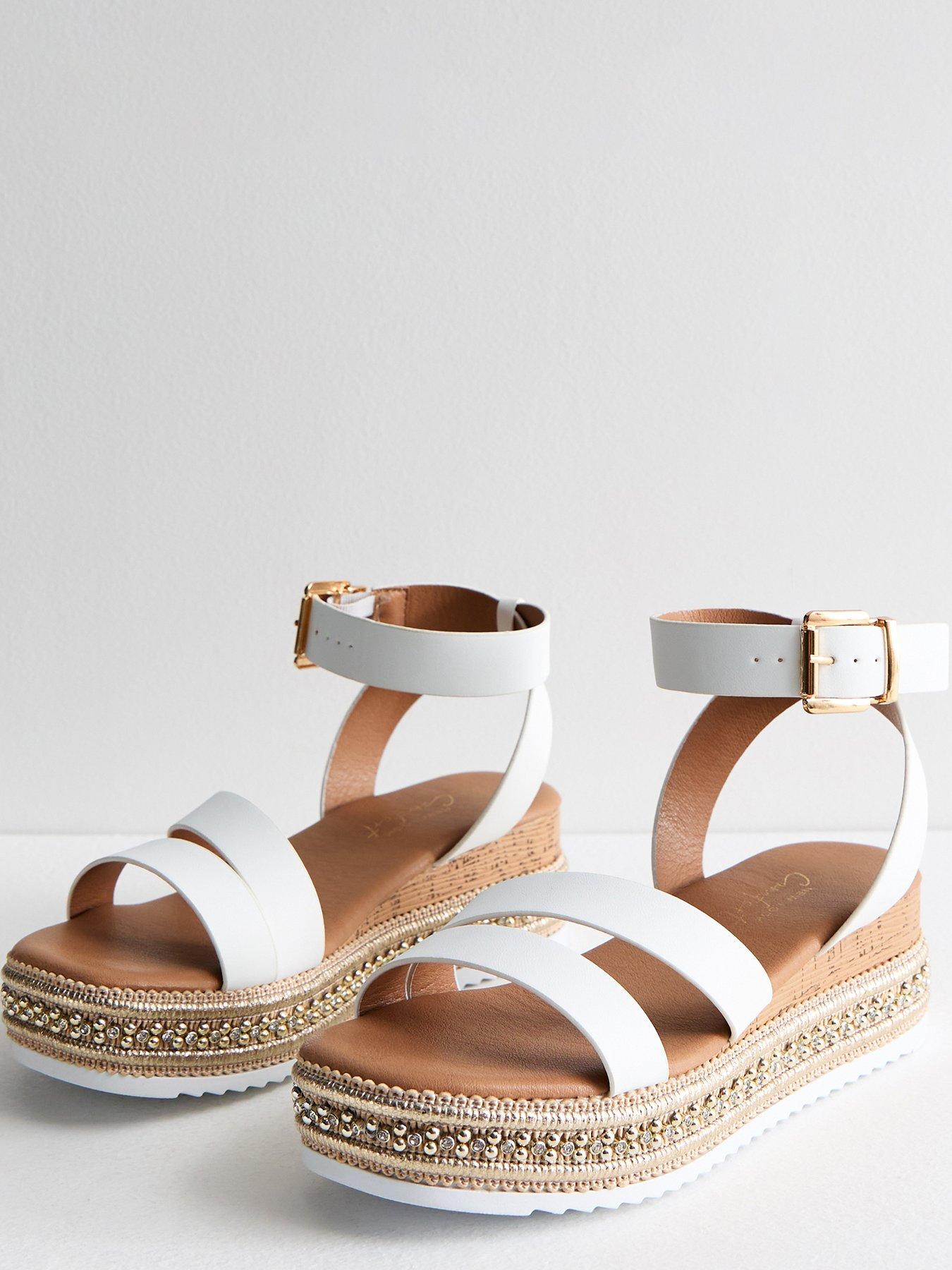 New Look White Leather look Embellished Flatform Sandals Very Ireland