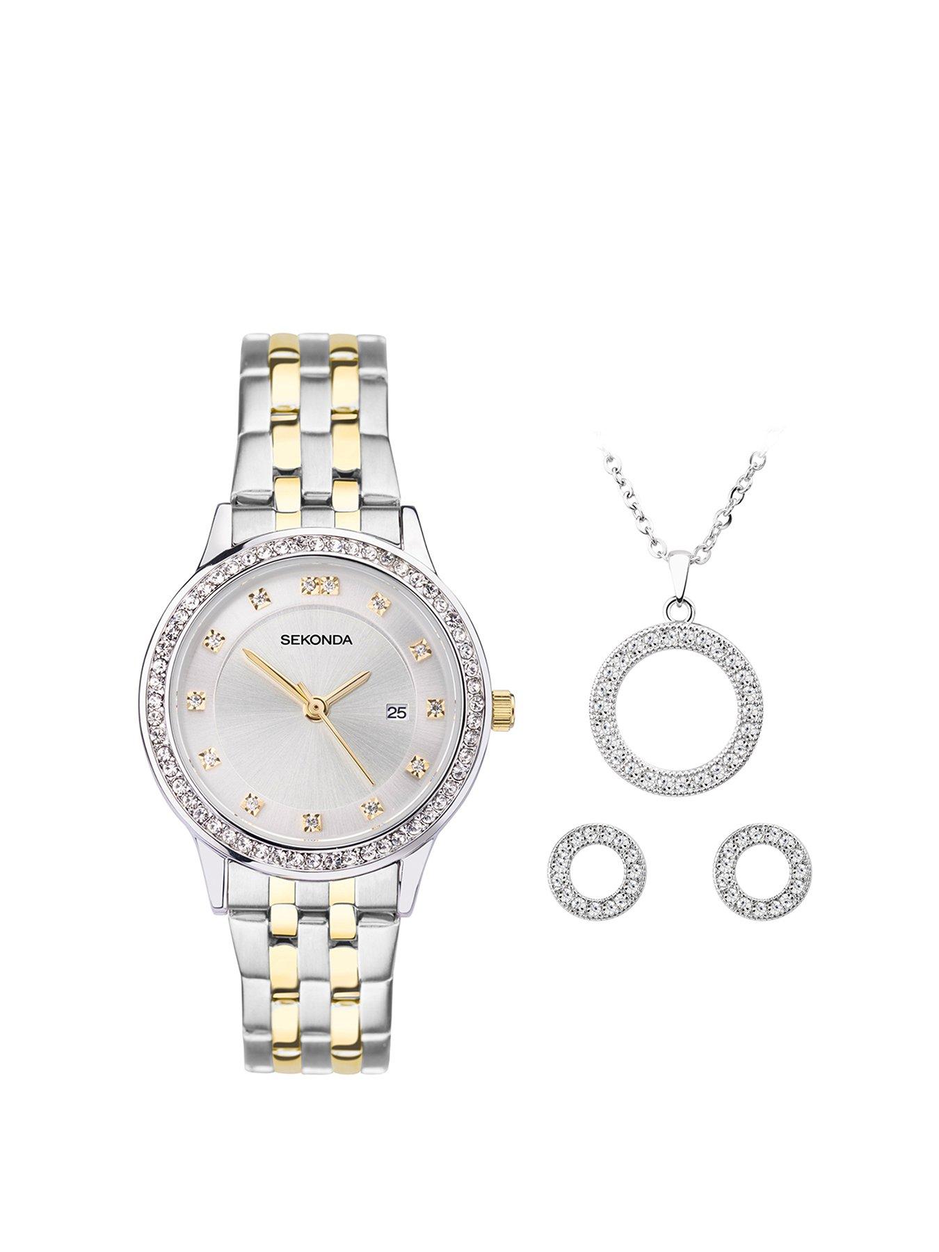 sekonda-sekonda-gift-set-womens-29mm-analogue-watch-with-two-tone-stone-set-silver-dial-two-tone-stainless-steel-bracelet-matching-pendant-and-earrings