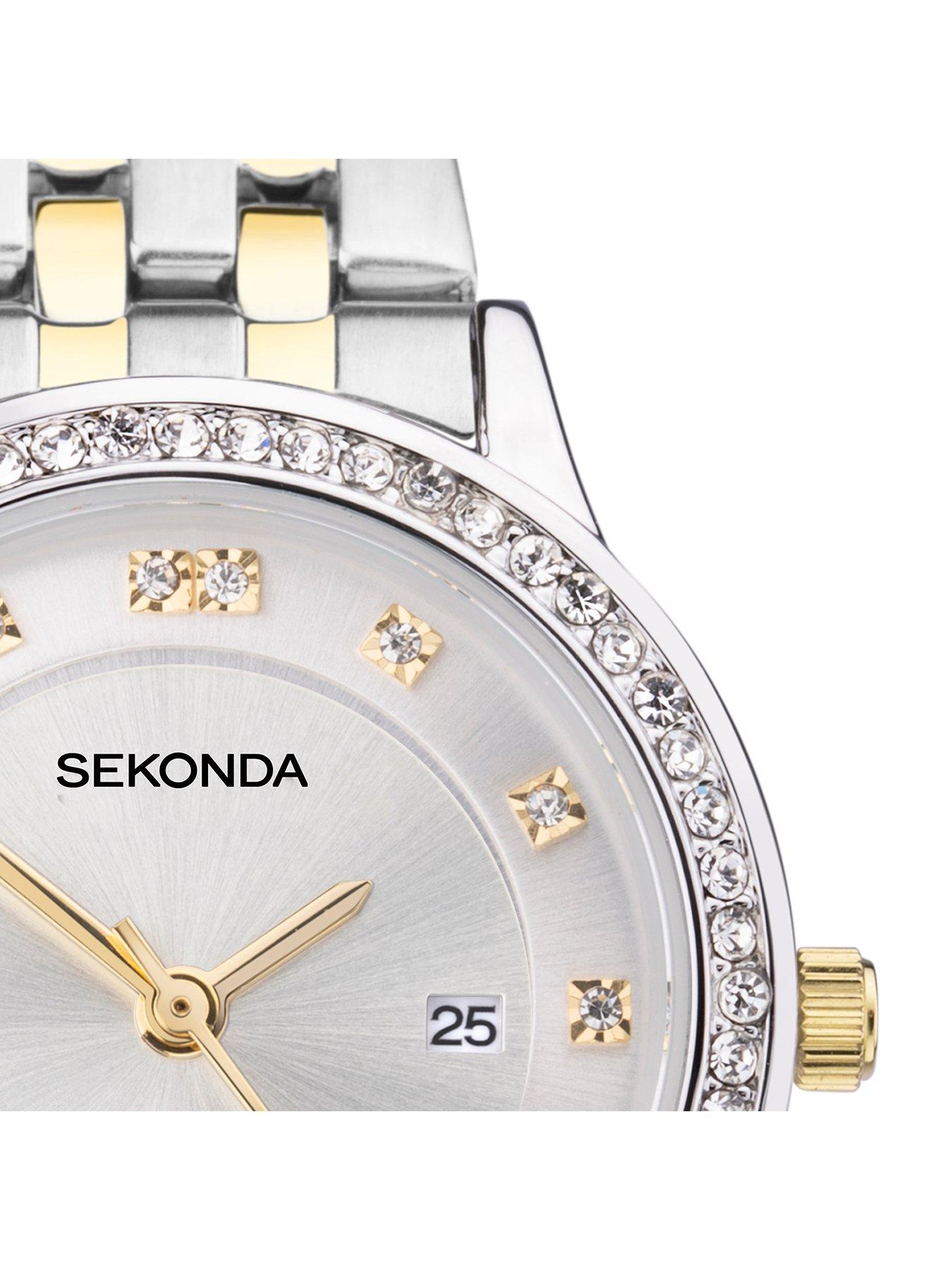 Image 2 of 6 of Sekonda Sekonda Gift Set Womens 29mm Analogue Watch with Two Tone Stone Set Silver Dial, Two tone Stainless Steel Bracelet, Matching Pendant and Earrings