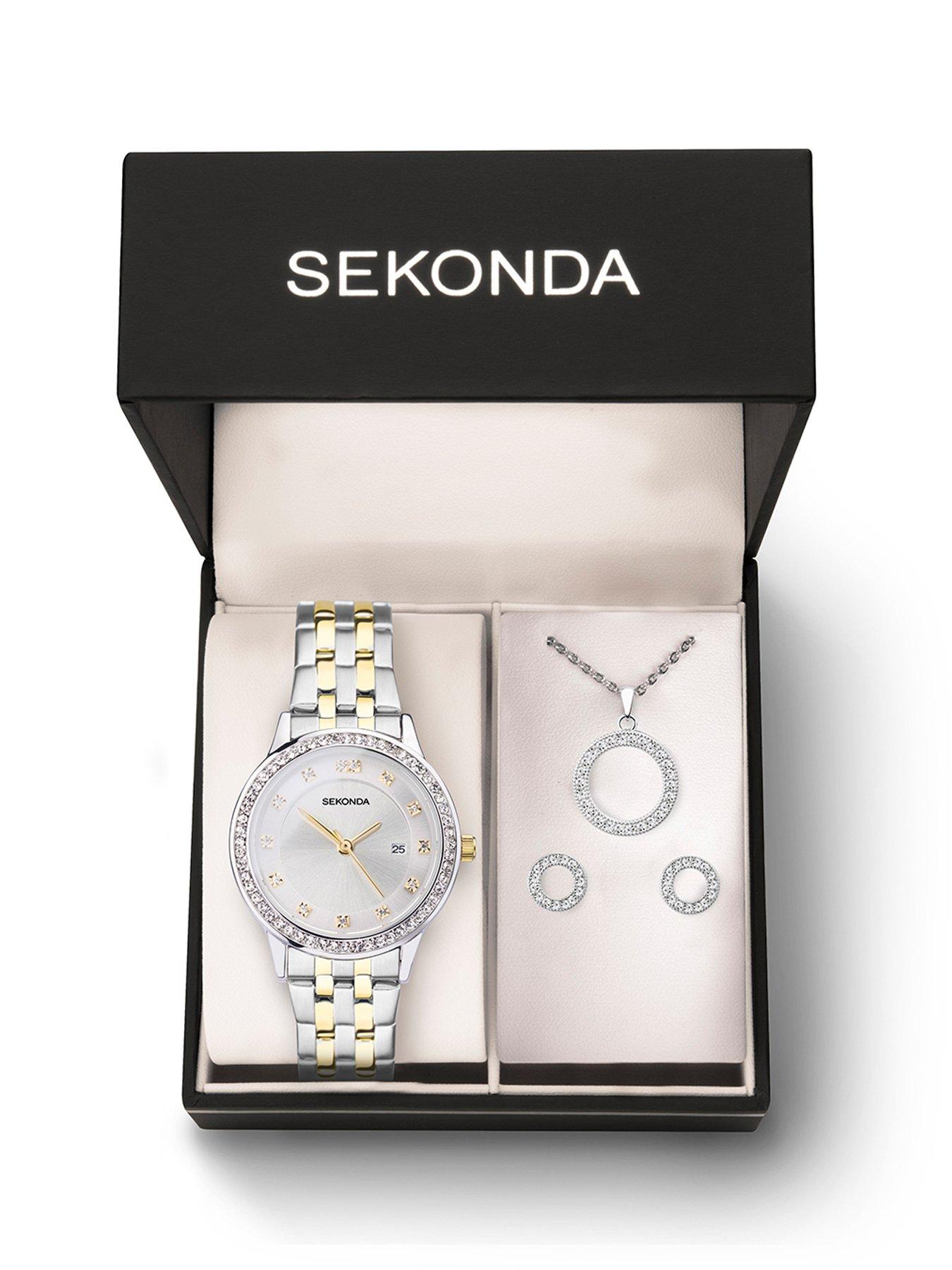 Image 6 of 6 of Sekonda Sekonda Gift Set Womens 29mm Analogue Watch with Two Tone Stone Set Silver Dial, Two tone Stainless Steel Bracelet, Matching Pendant and Earrings