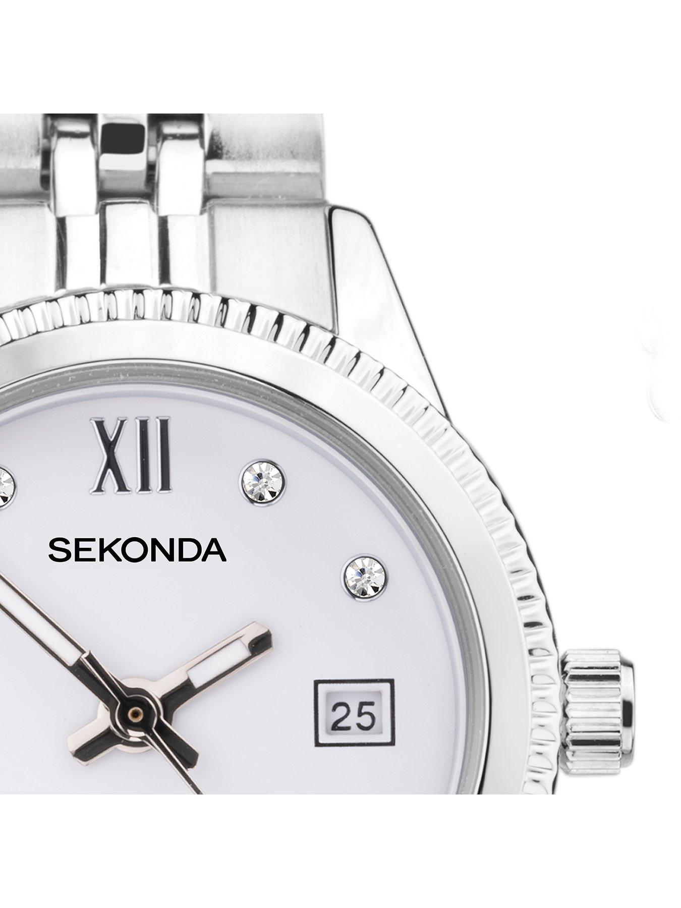 Image 2 of 6 of Sekonda Sekonda Gift Set Womens 26mm Analogue Watch with Silver Stone Set White Dial, Silver Stainless Steel Bracelet Matching Stone Set Pendant and Earrings