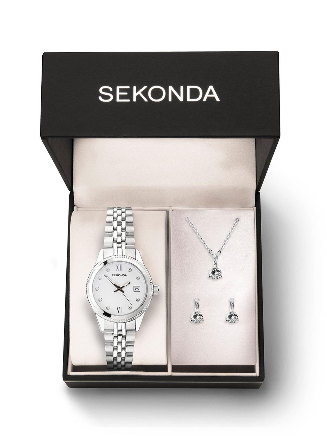 Image 6 of 6 of Sekonda Sekonda Gift Set Womens 26mm Analogue Watch with Silver Stone Set White Dial, Silver Stainless Steel Bracelet Matching Stone Set Pendant and Earrings