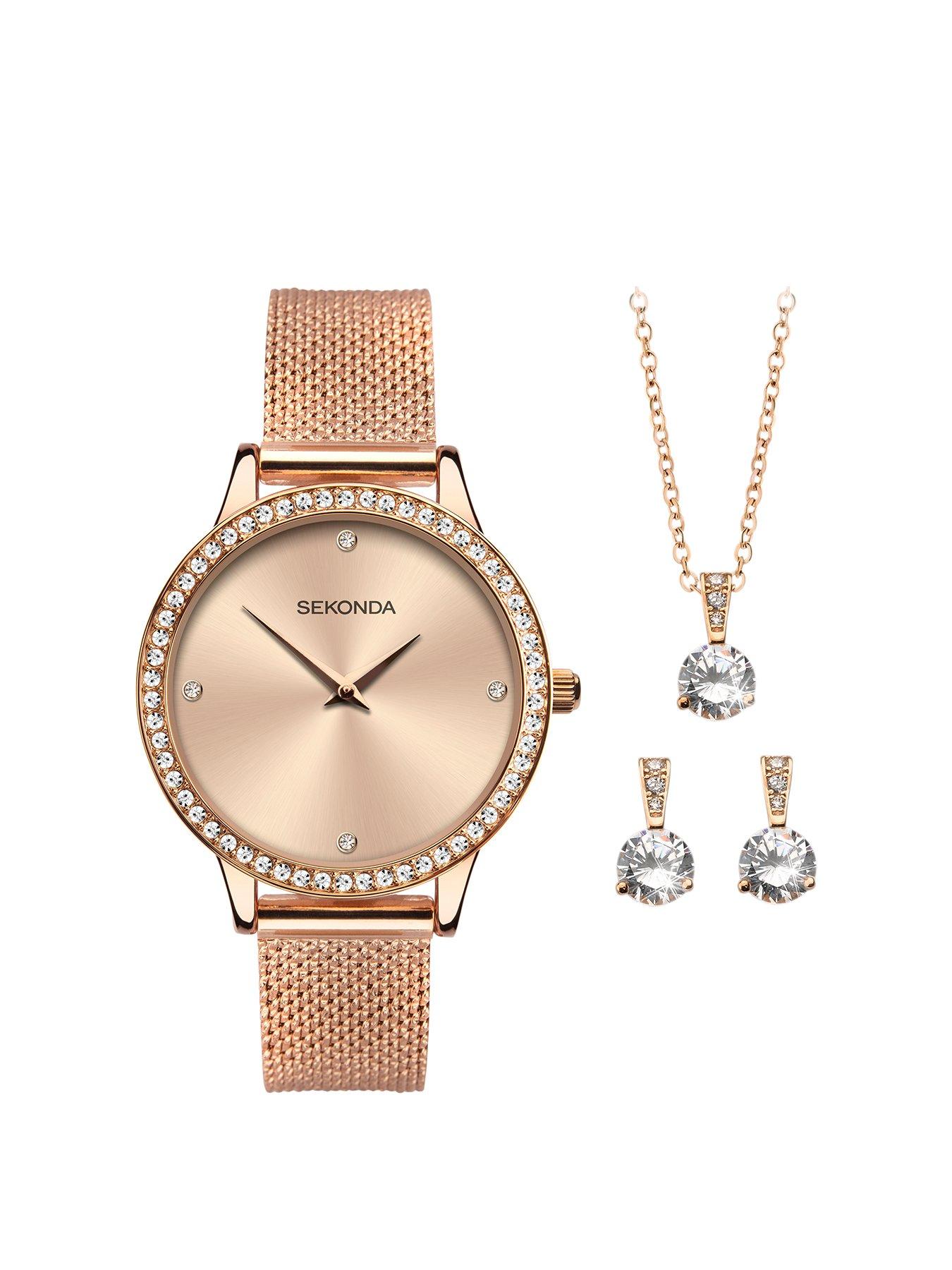 sekonda-sekonda-dress-gift-set-womens-29mm-analogue-watch-with-rose-gold-stone-set-dial-rose-gold-stainless-steel-mesh-bracelet-matching-pendant-and-earrings