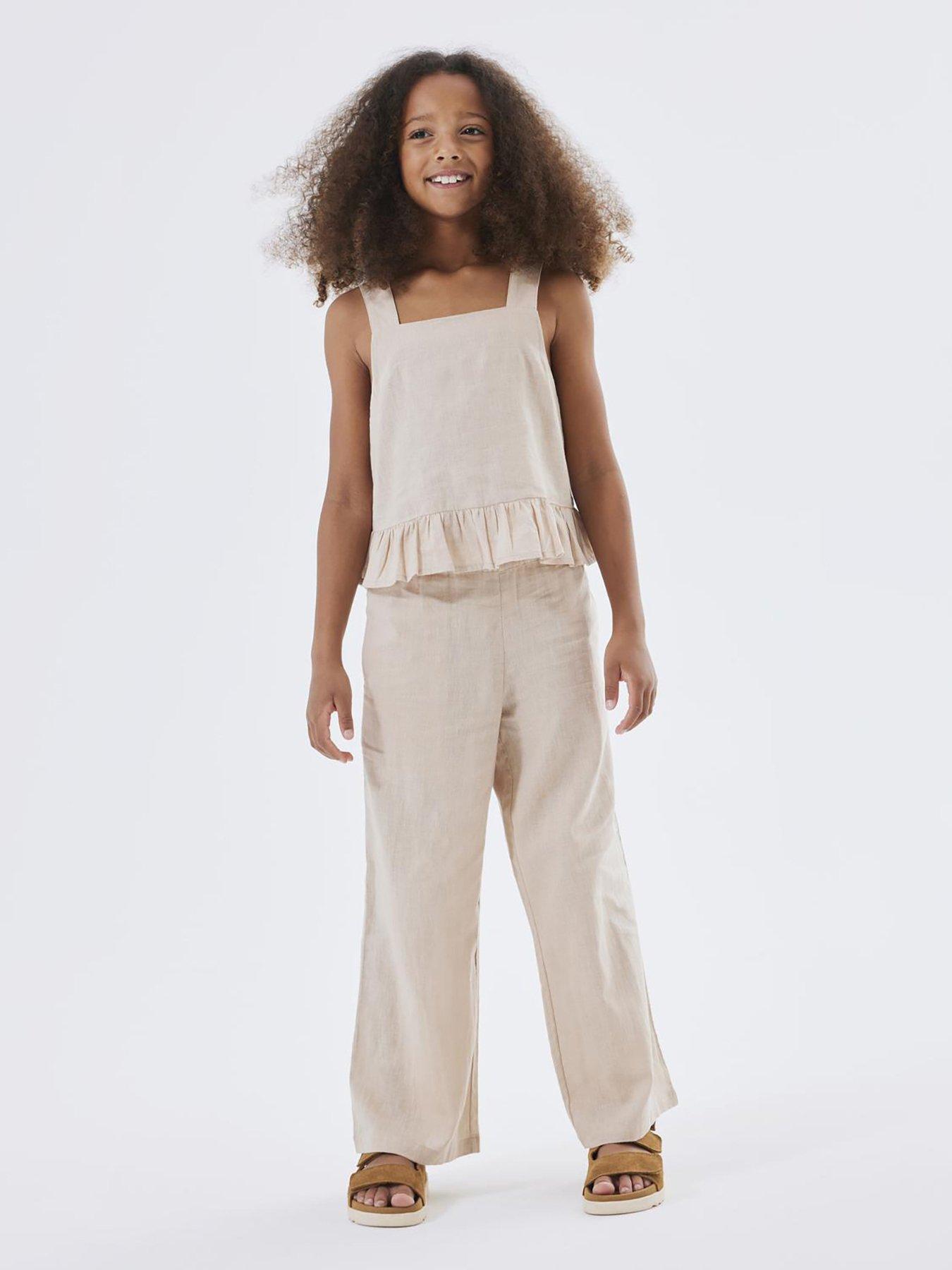 name-it-girls-wide-linen-co-ord-trousers-humusstillFront