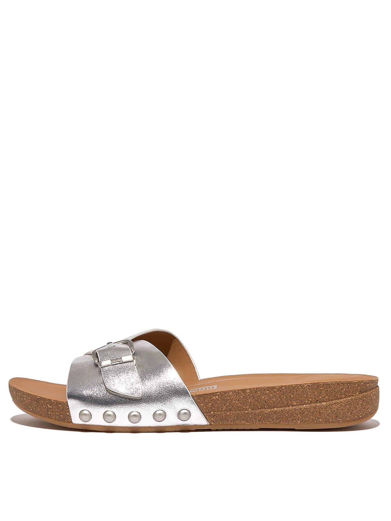 fitflop-fitflop-iqushion-adjustable-buckle-metallic-leather-slides-silver