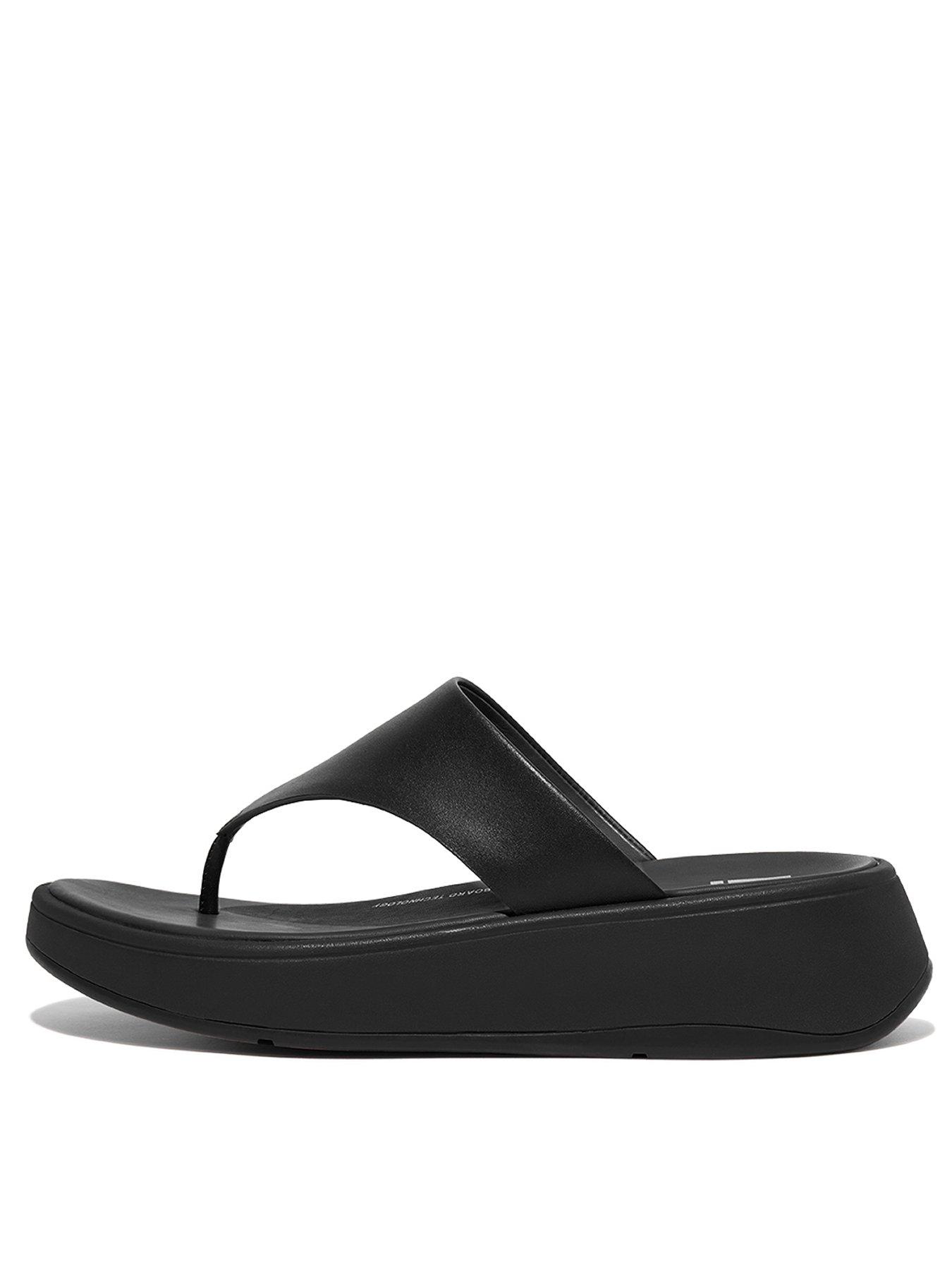 Fitflop F mode Leather Flatform Toe post Sandals All Black