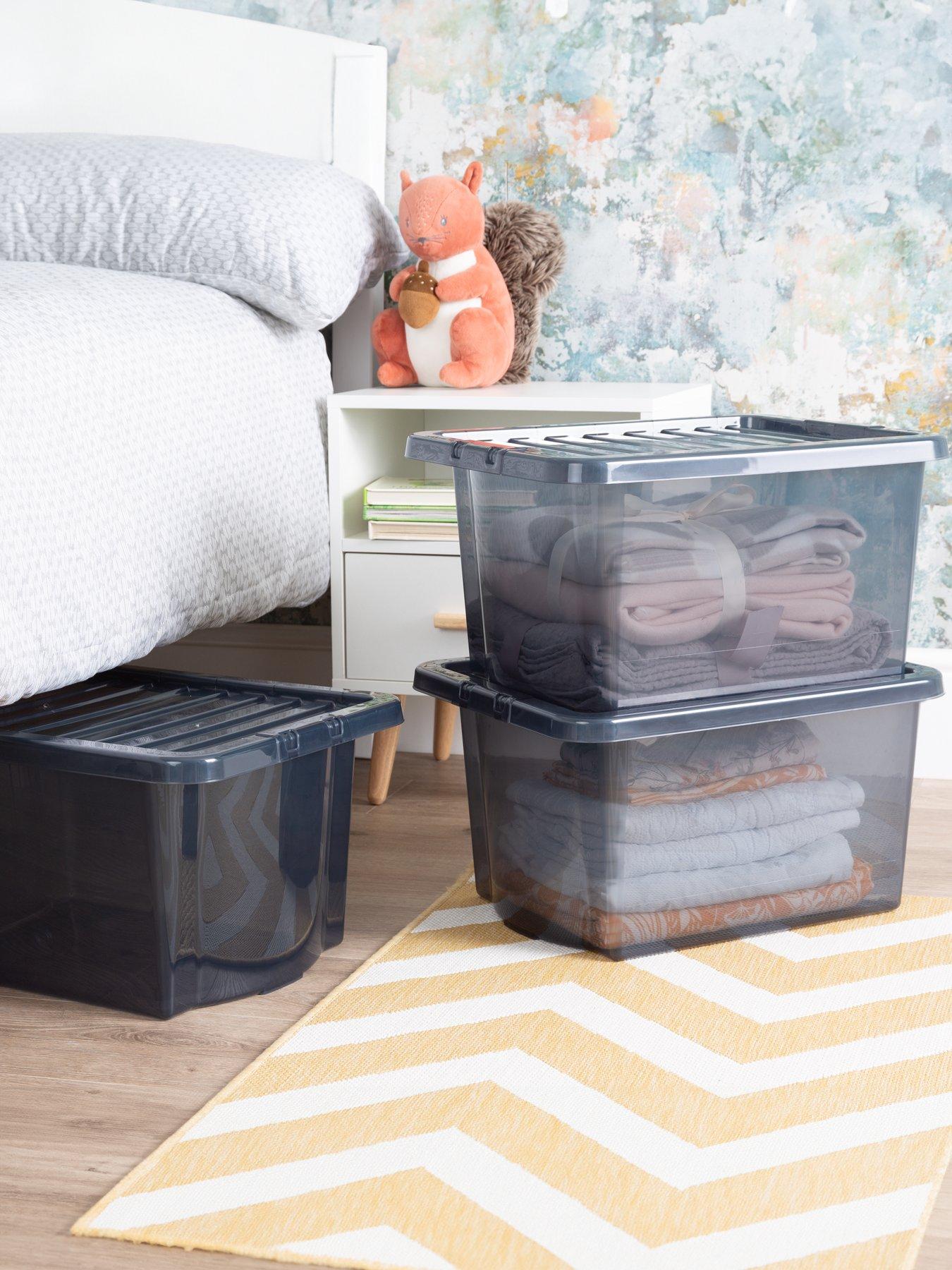 Image 1 of 6 of Wham Set of 3 Black Plastic Storage Boxes &ndash; 28 litres each