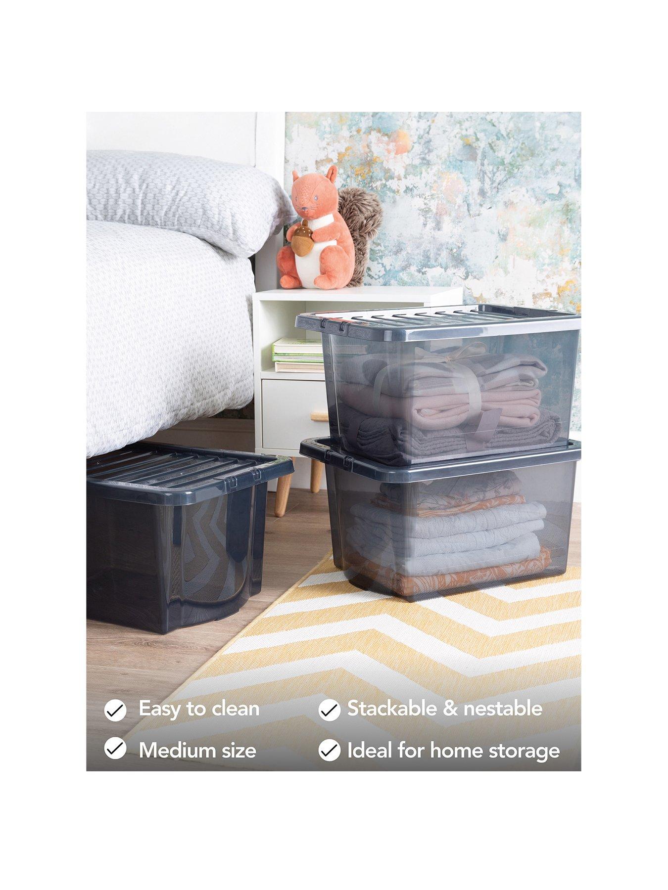 Image 2 of 6 of Wham Set of 3 Black Plastic Storage Boxes &ndash; 28 litres each