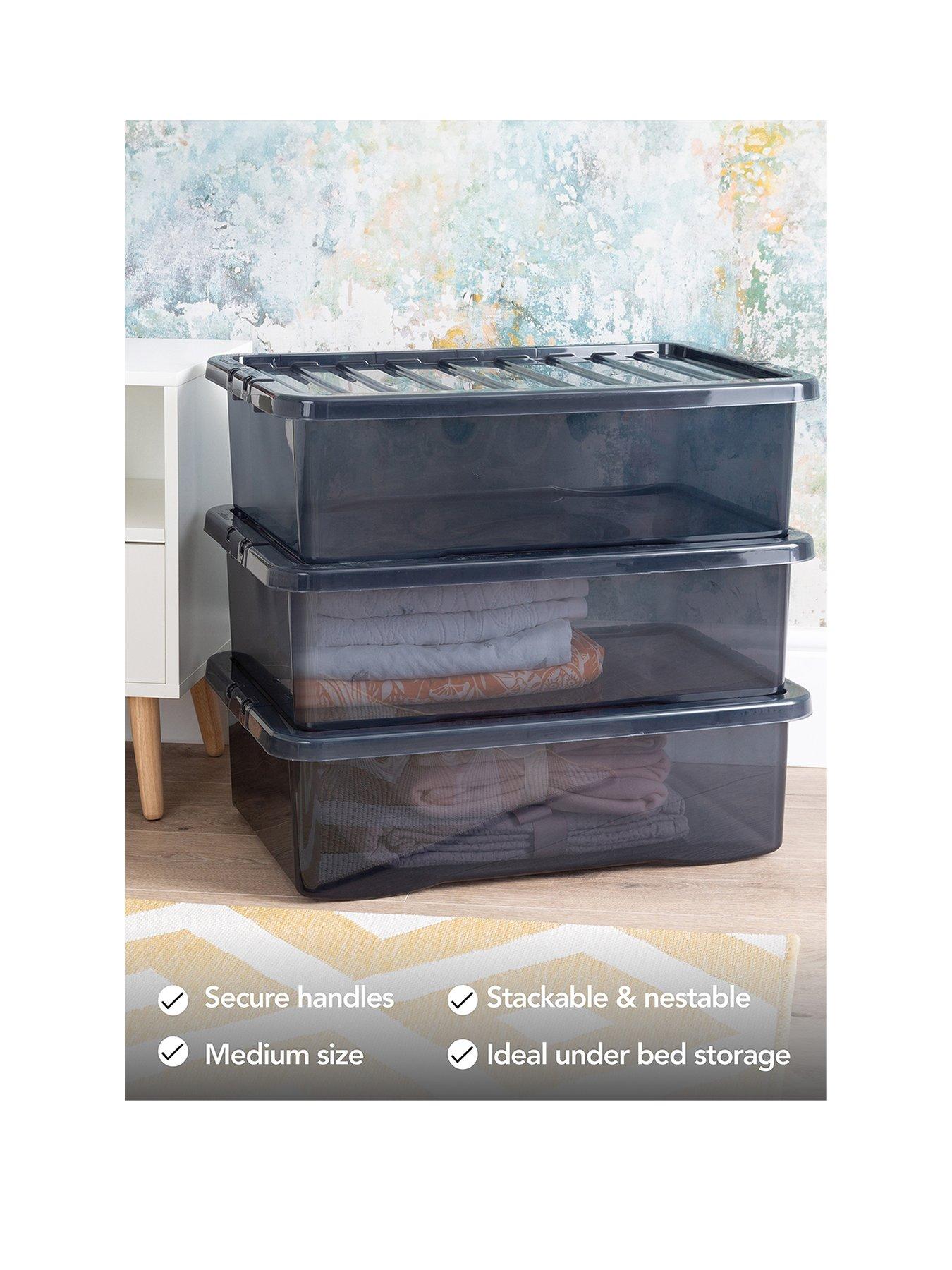 Image 2 of 6 of Wham Set of 3 Black Plastic Underbed Storage Boxes &ndash; 32 litres each