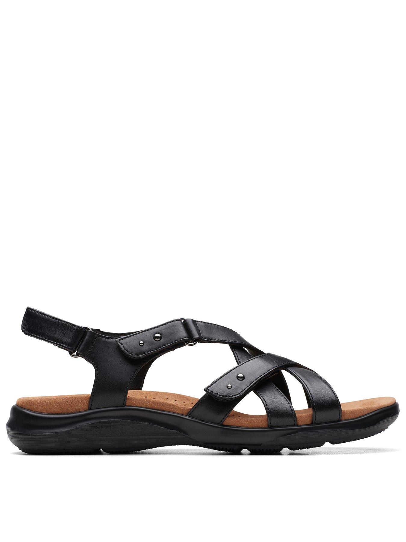 clarks-kitly-go-flat-leather-strappy-sandals-blackfront