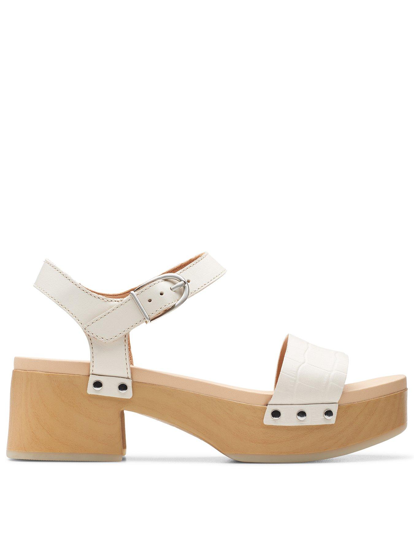 Clarks Sivanne Bay Platform Mid Heel Sandals Ivory