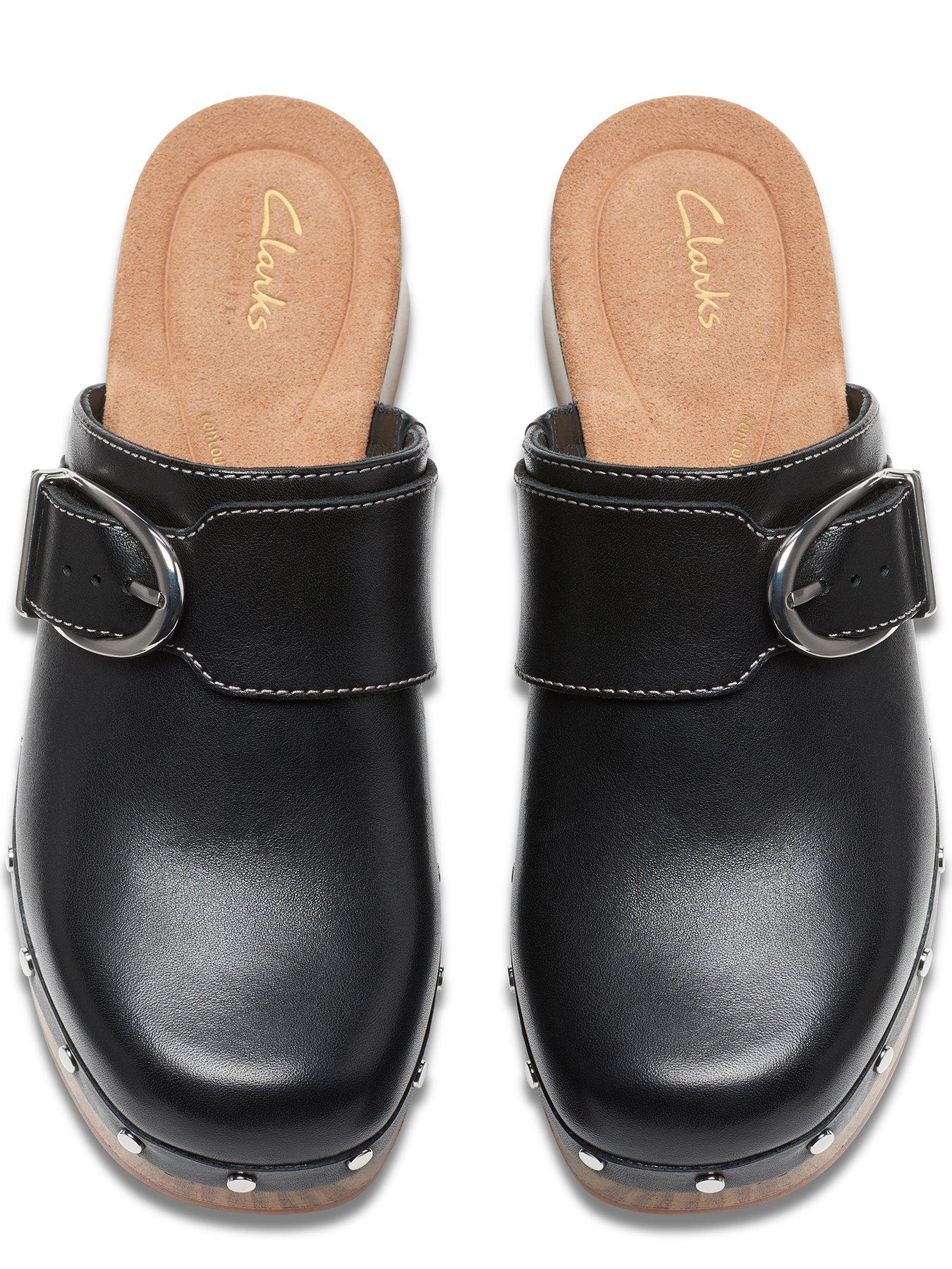 Clarks Sivanne Sun Muled Leather Studded Clogs Black