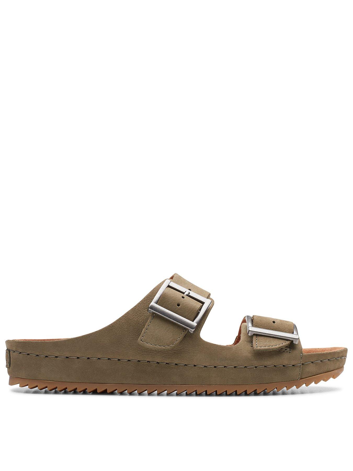 Clarks Brookleigh Sun Nubuck Double Buckle Sandals Olive