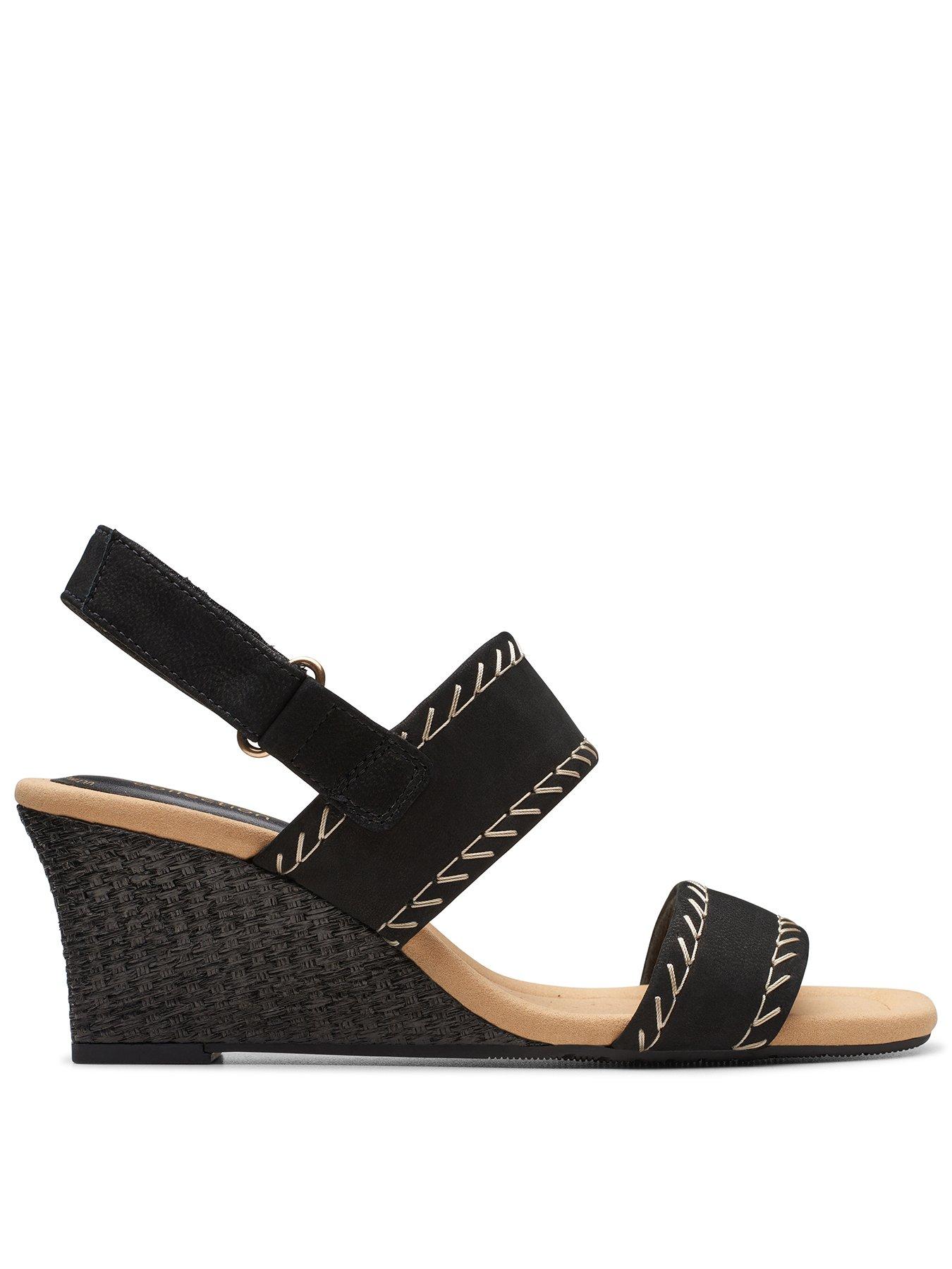 clarks-clarks-kyarra-rose-leather-wedged-heel-sandals-black