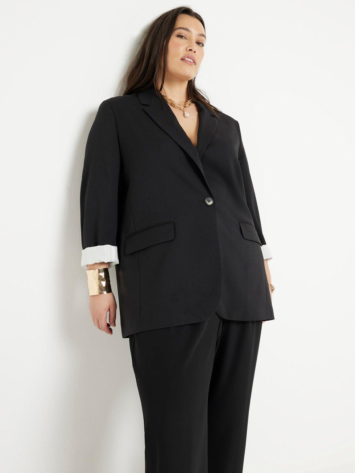 River island padded belted jacket with boucle sleeves in black cheap