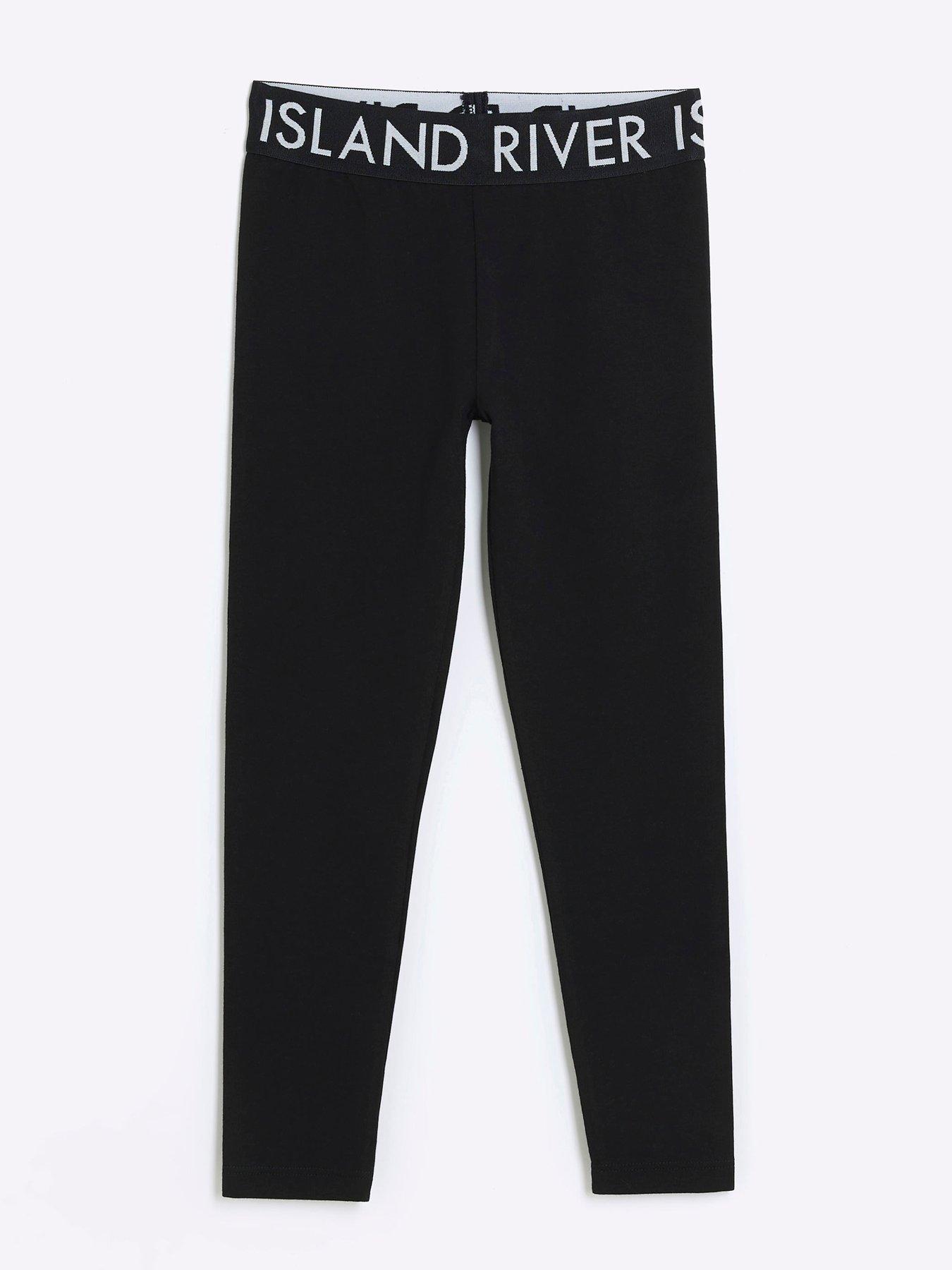 Image 1 of 5 of River Island Older Girl Waistband Leggings - Black