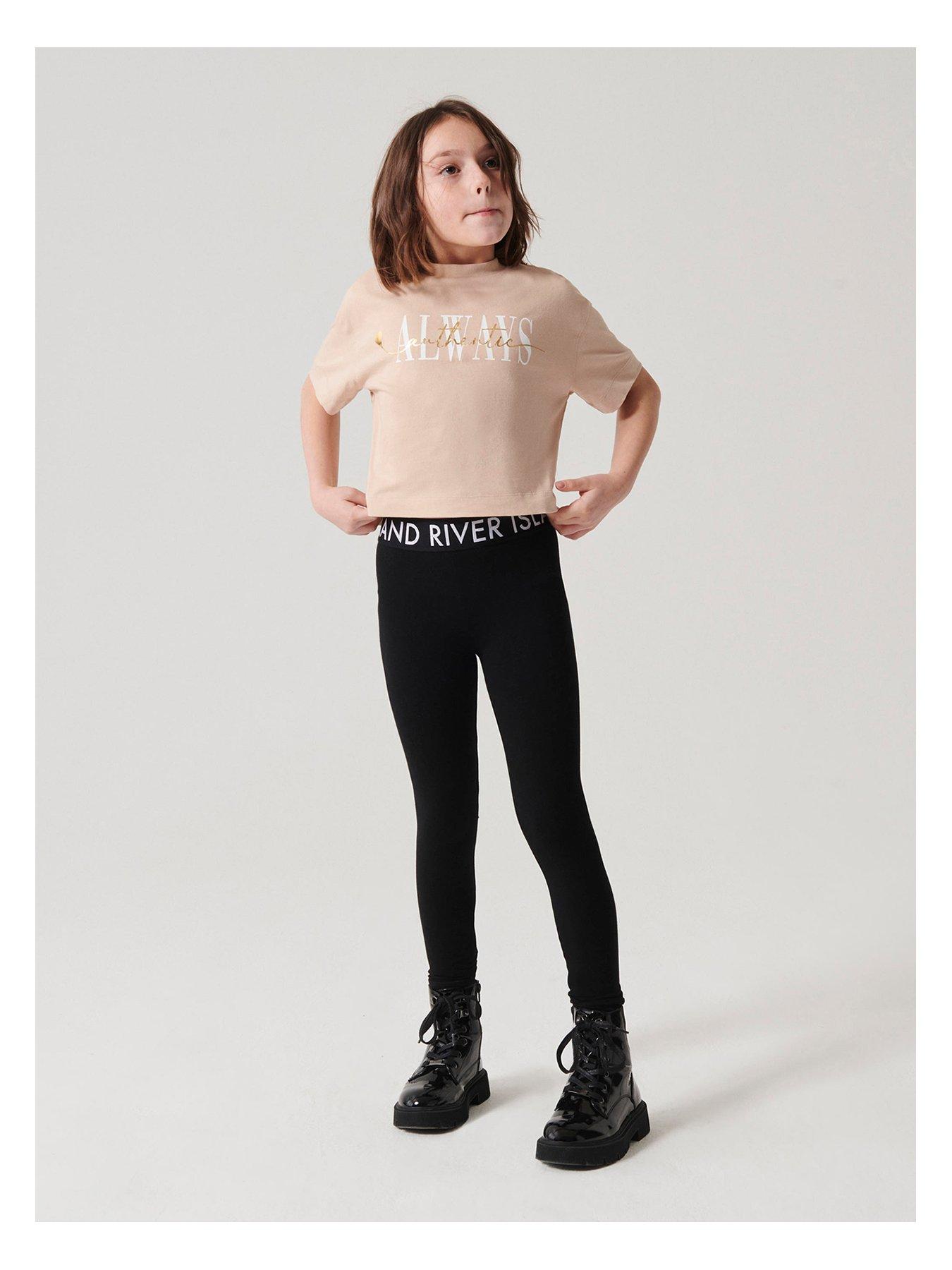 Image 2 of 5 of River Island Older Girl Waistband Leggings - Black
