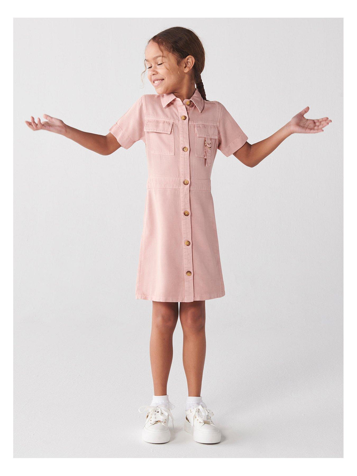 River Island Girls Denim Look Shirt Dress Pink Very Ireland
