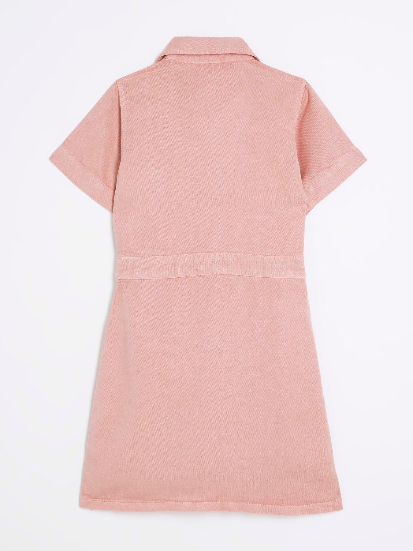 kin kin pink denim shirt dress DENIM SHORT SLEEVE SHIRT DRESS