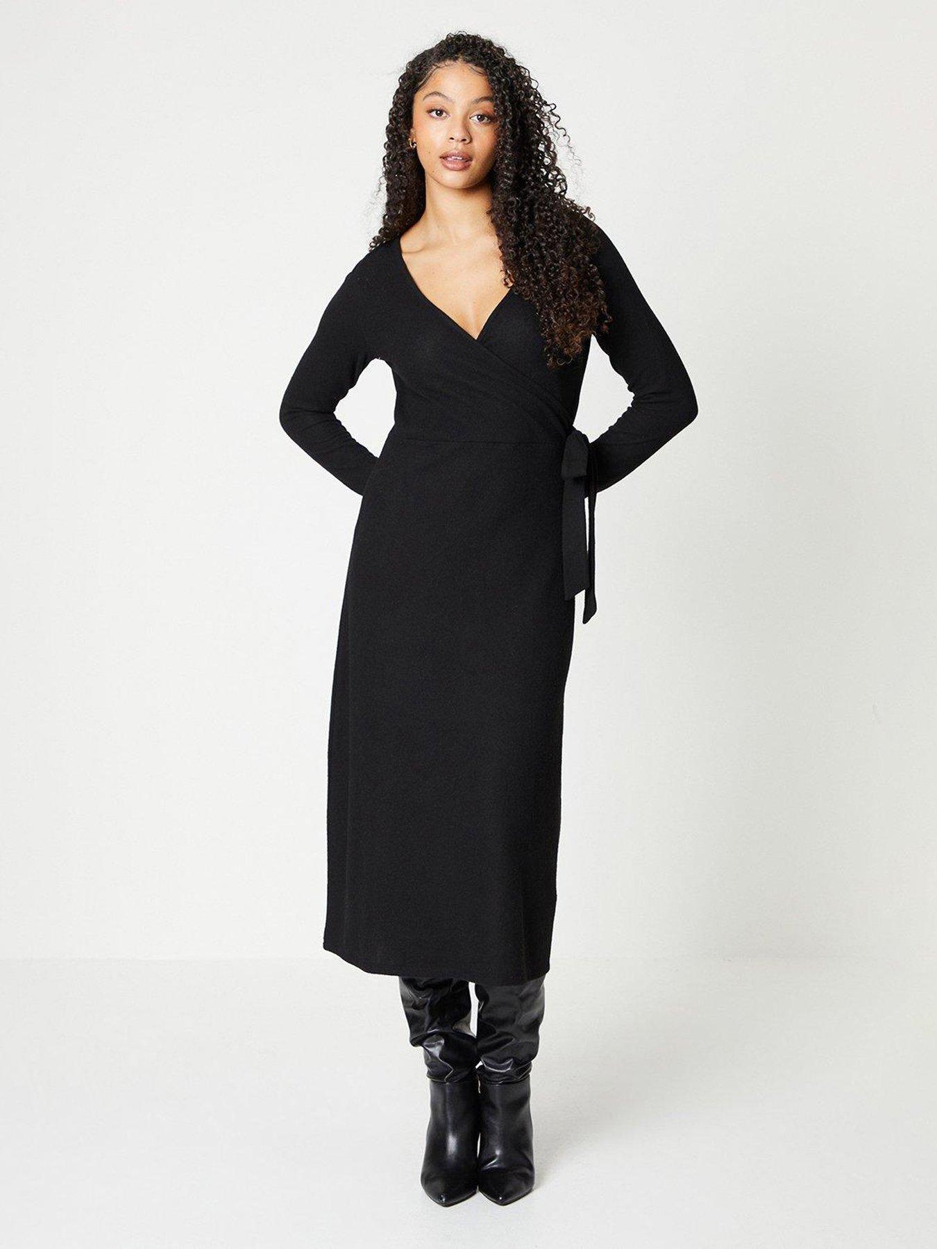 dorothy-perkins-soft-touch-midi-wrap-dress-black