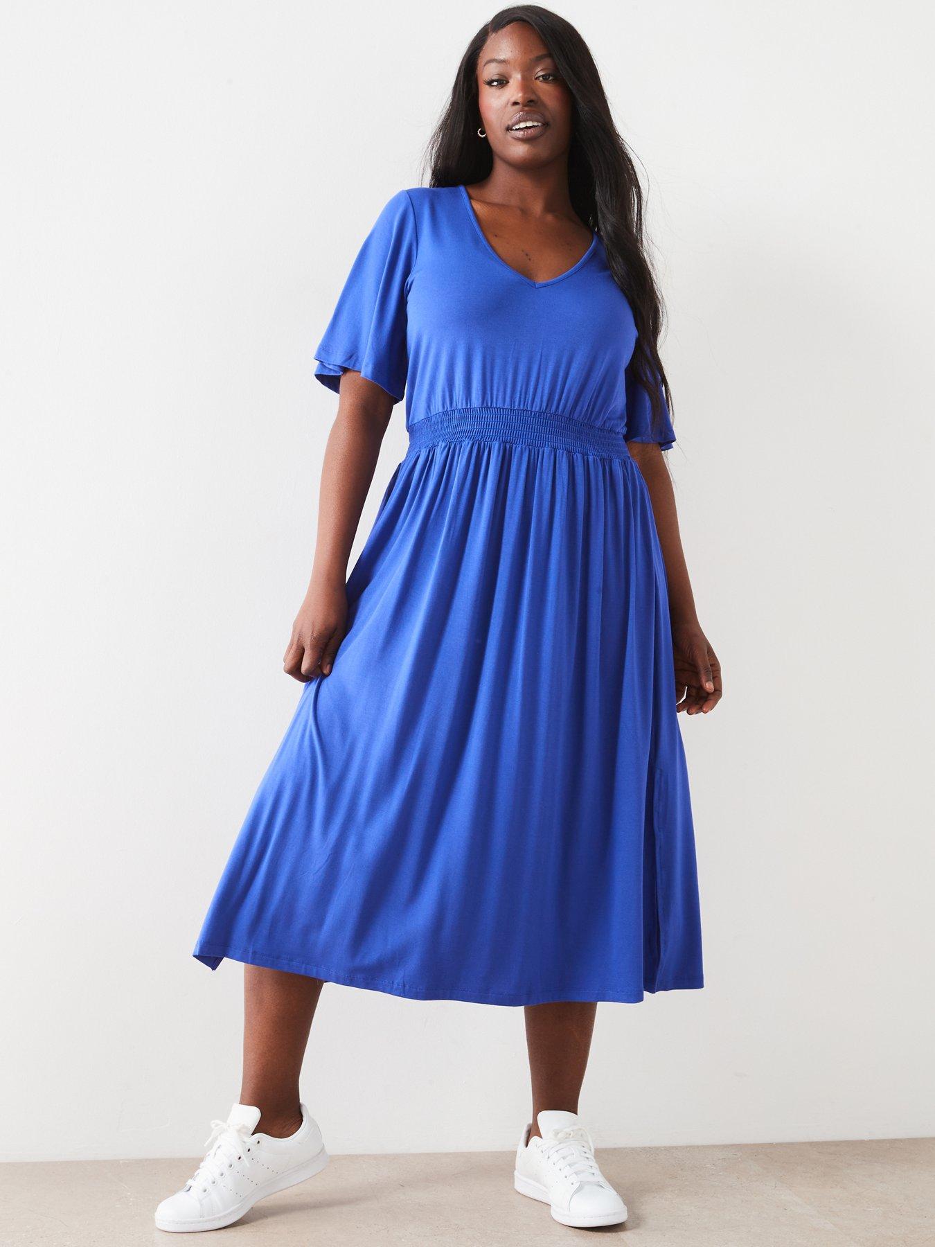 v-by-very-curve-shirred-waist-midi-dress-navy