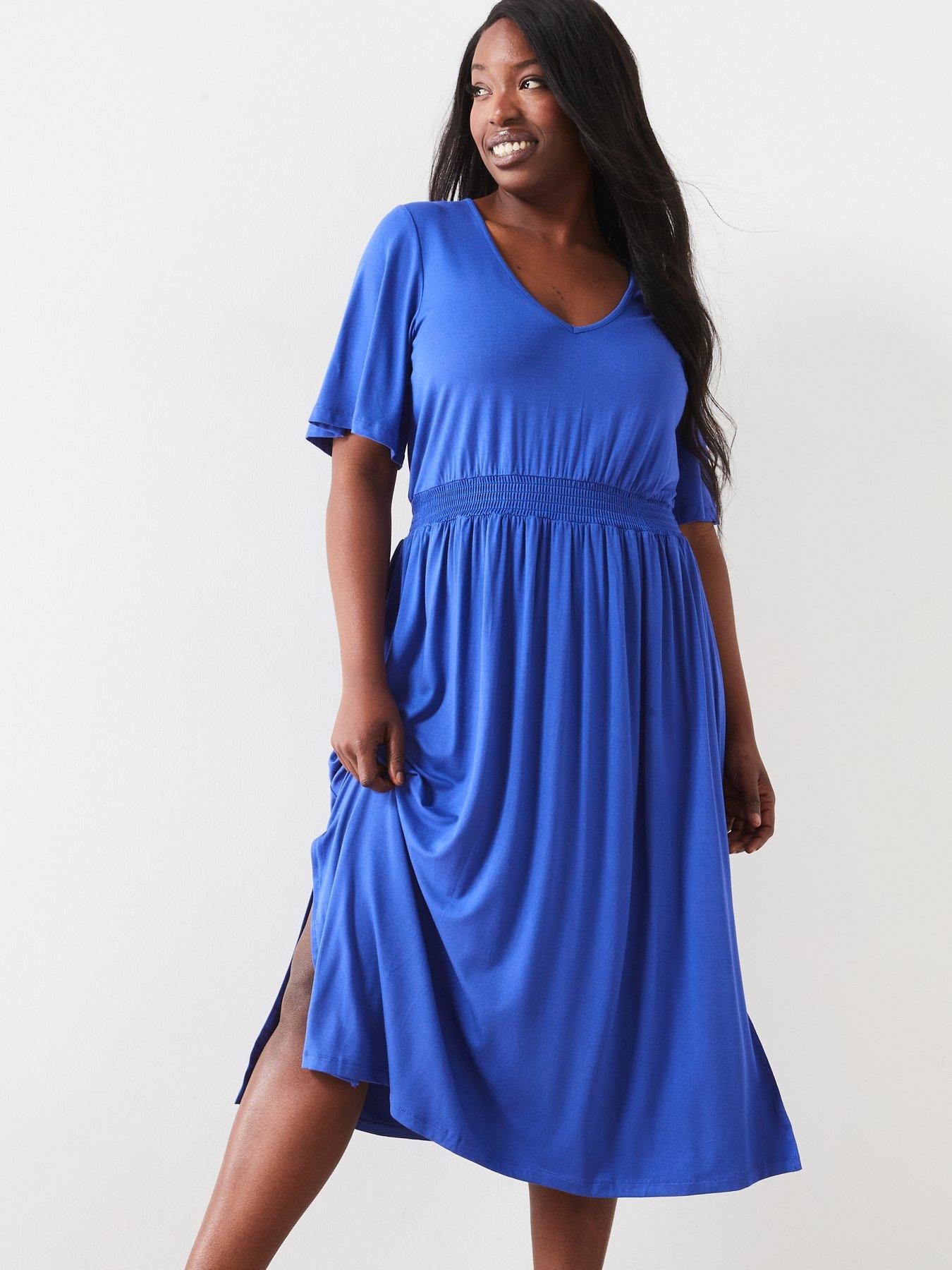 v-by-very-curve-shirred-waist-midi-dress-navyback