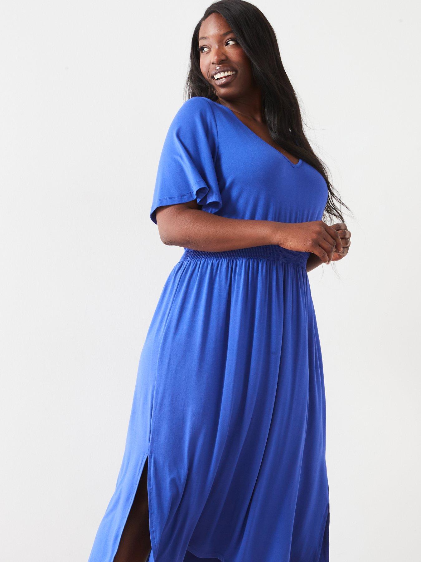 v-by-very-curve-shirred-waist-midi-dress-navydetail