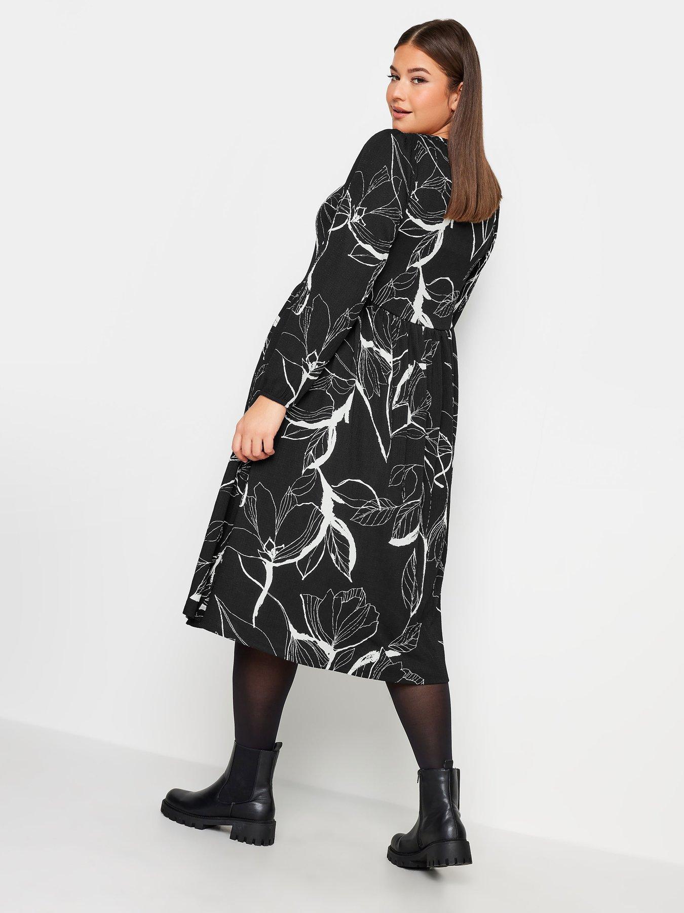 yours-leaf-print-textured-midaxi-dress-blackstillFront