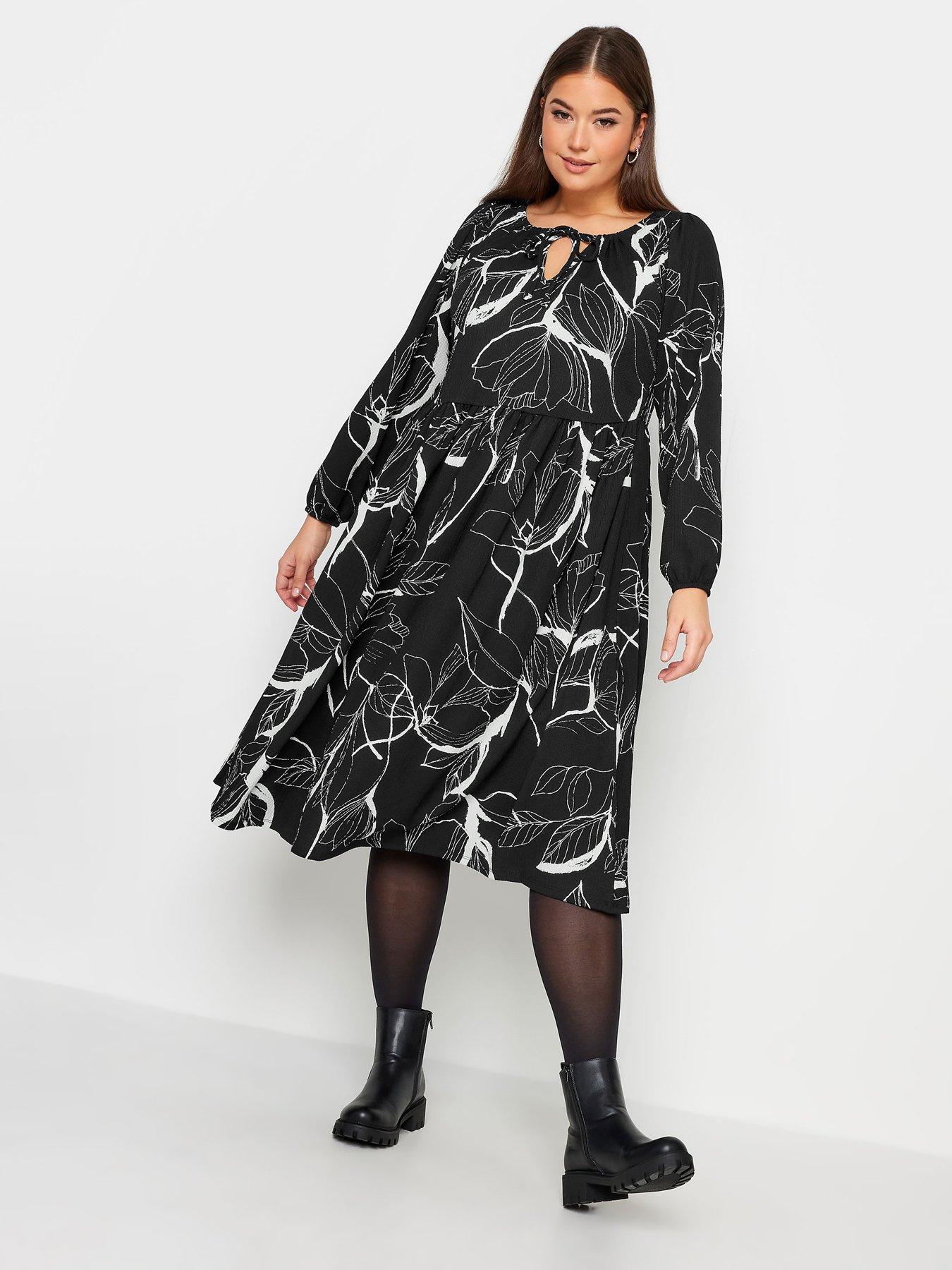 yours-leaf-print-textured-midaxi-dress-blackback