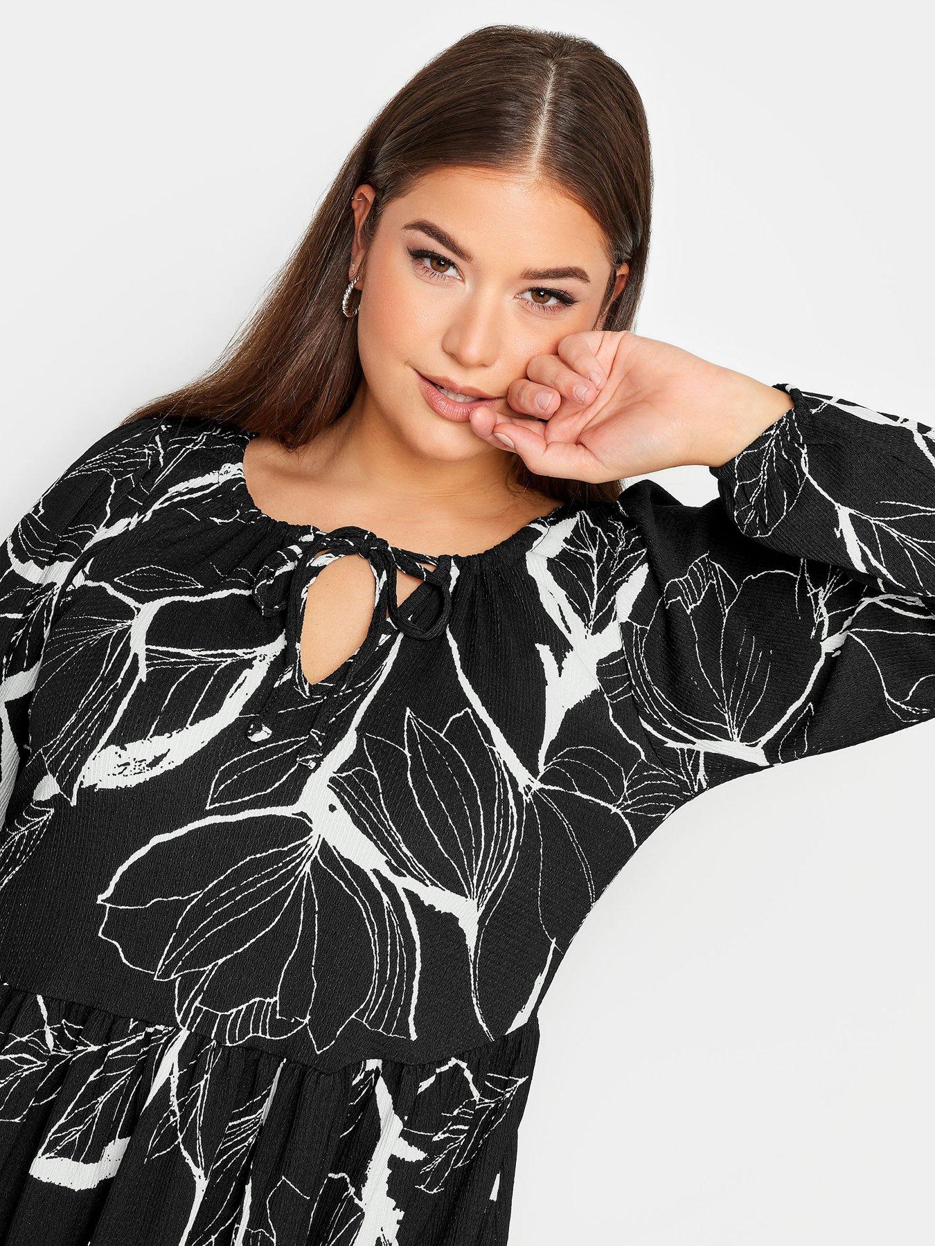 yours-leaf-print-textured-midaxi-dress-blackoutfit