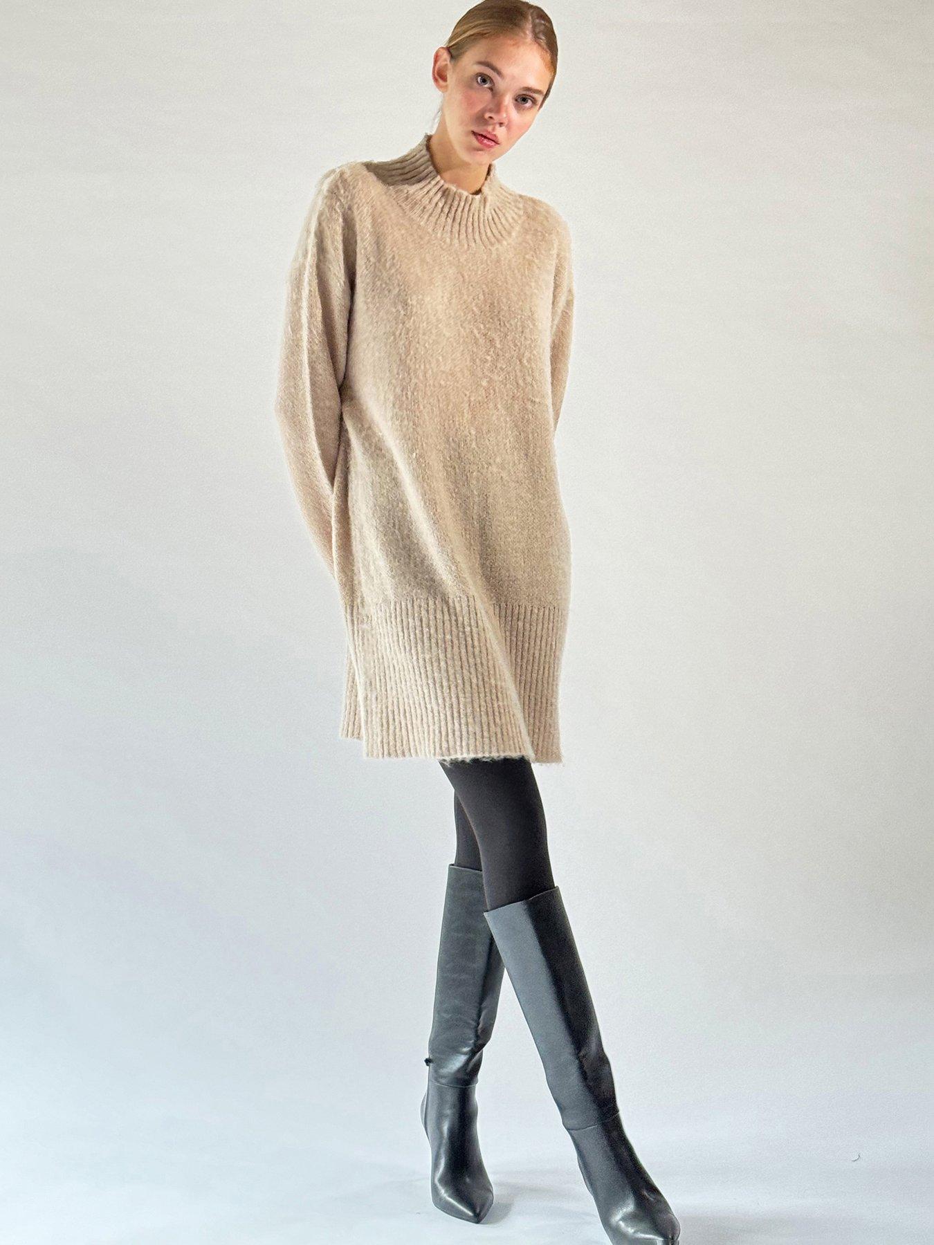 religion-oversized-lux-knitted-tunic-dress-with-high-neck-beige