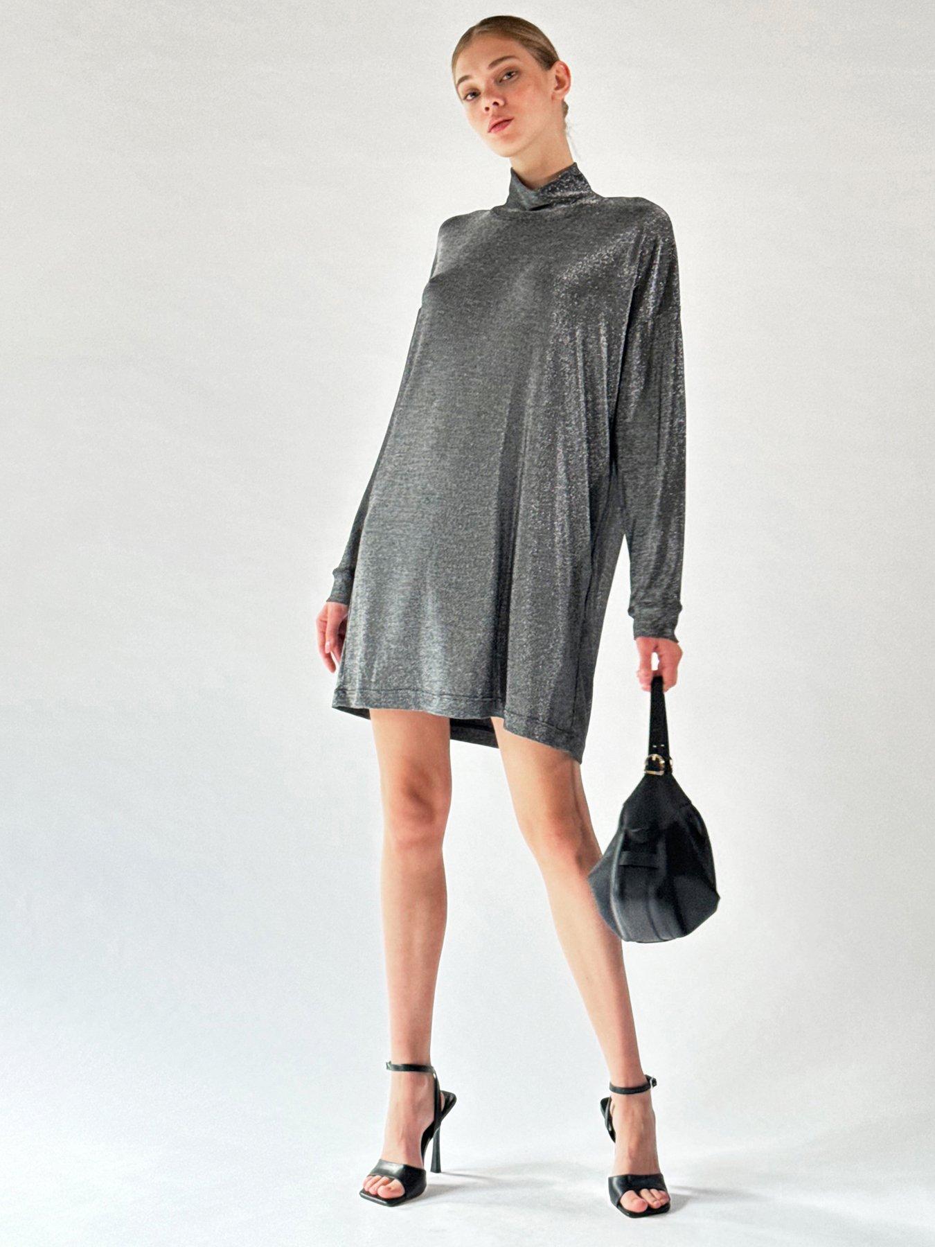 religion-long-sleeved-slinky-metallic-jersey-karla-tunic-dress-grey