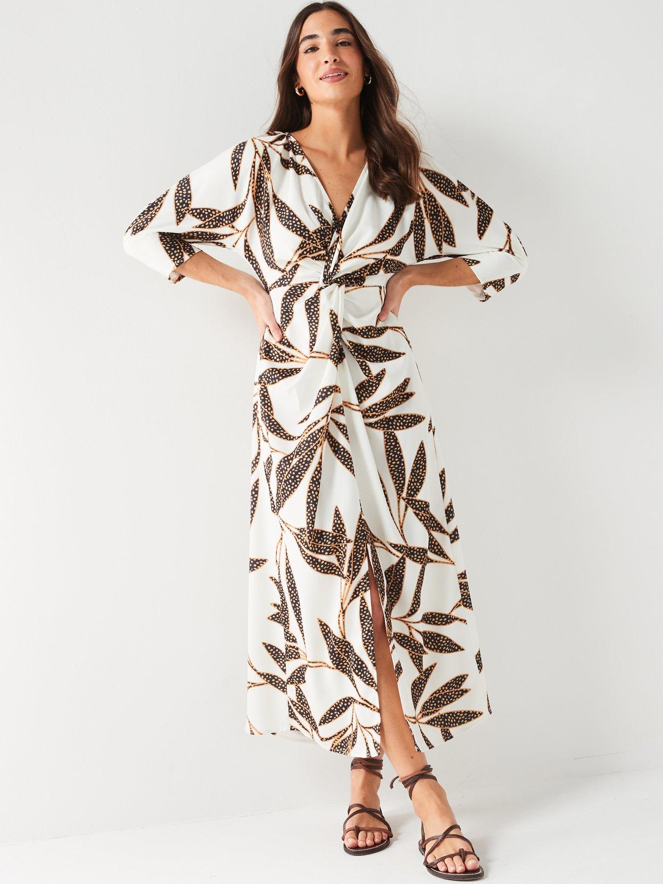 Image 1 of 6 of V by Very Twist Front Midi Dress - Print