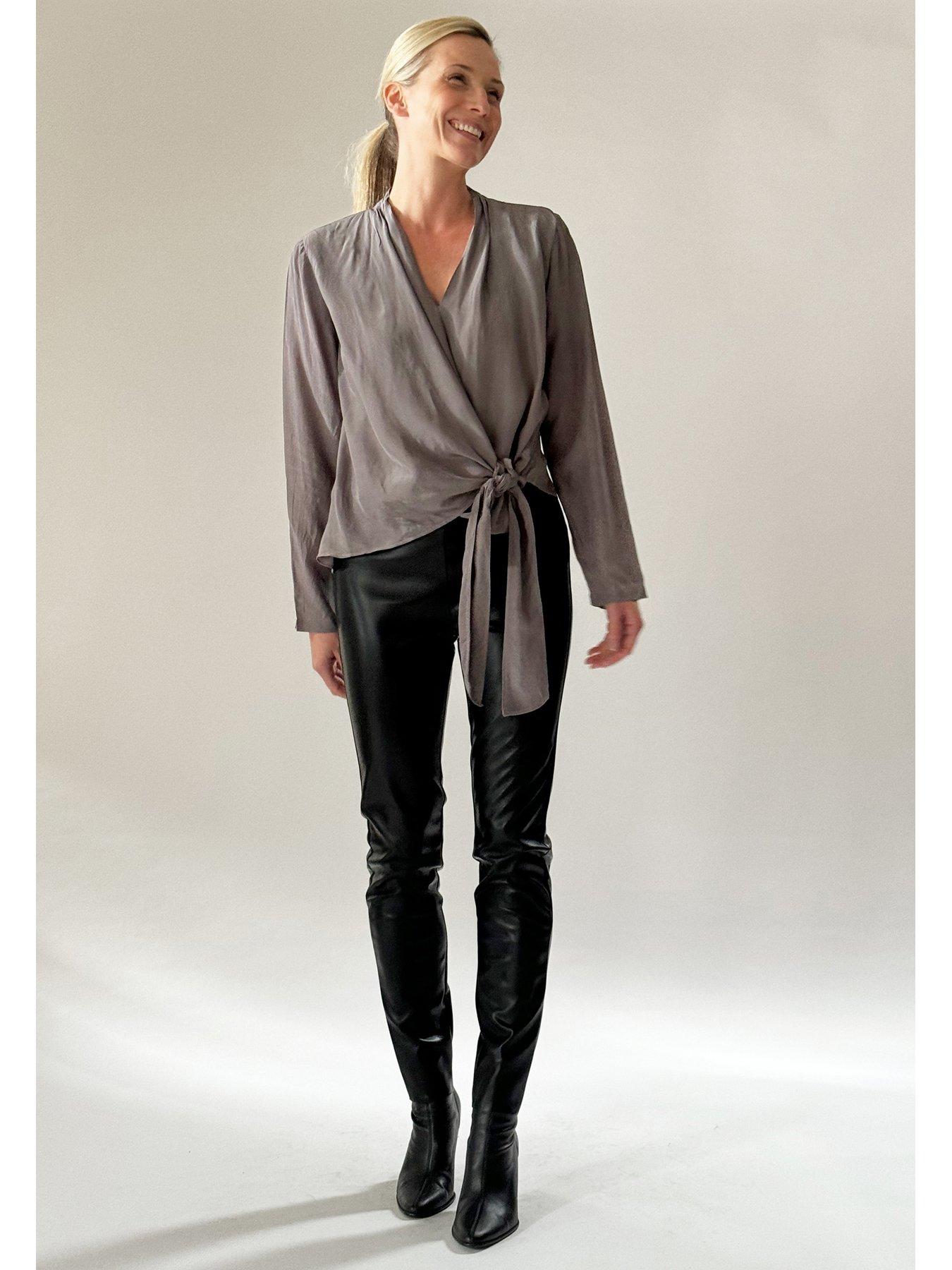 religion-long-sleeve-tie-front-double-layer-top-in-cupro-greystillFront