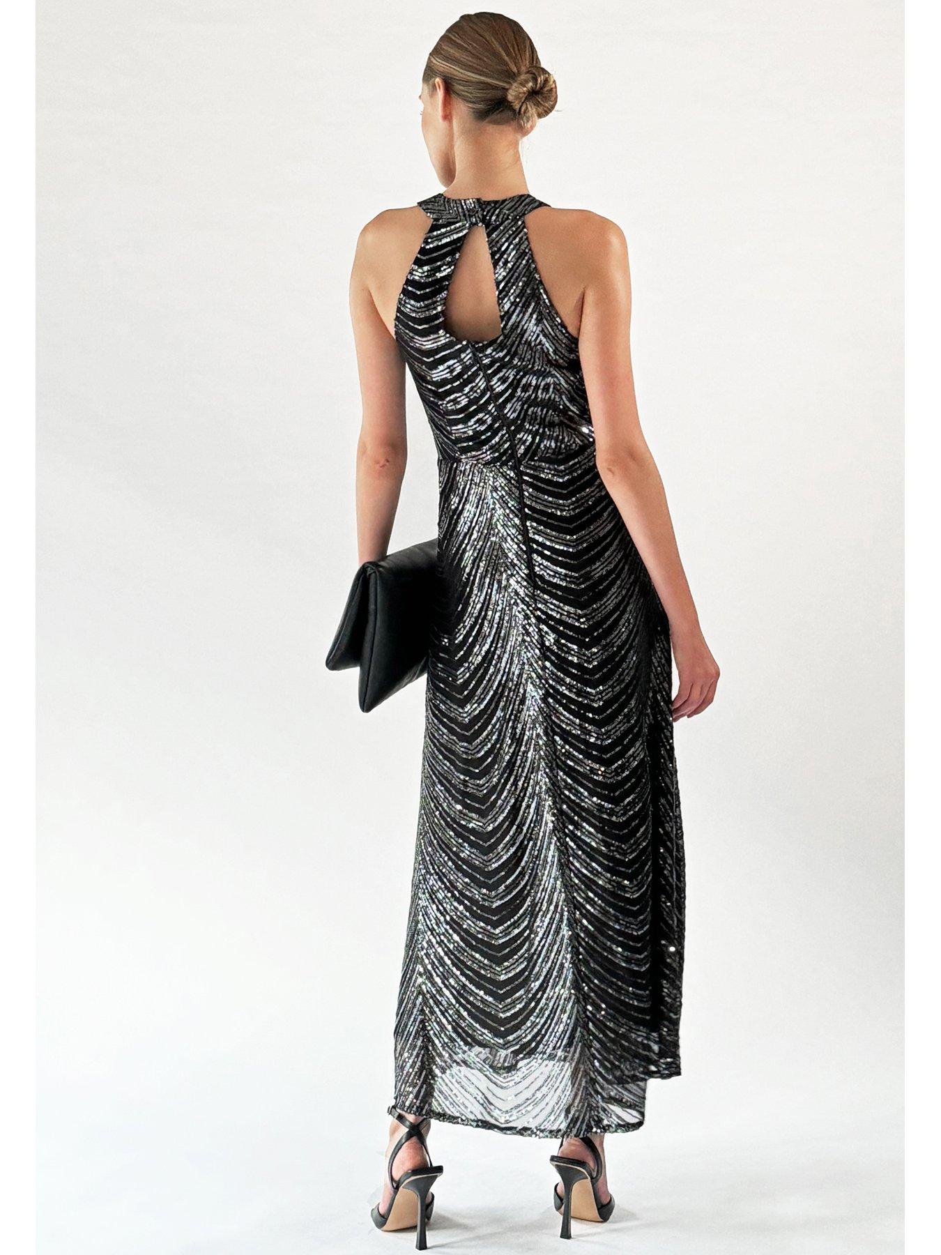 religion-halterneck-sequinnbspmaxi-dress-gunmetalnbspstillFront