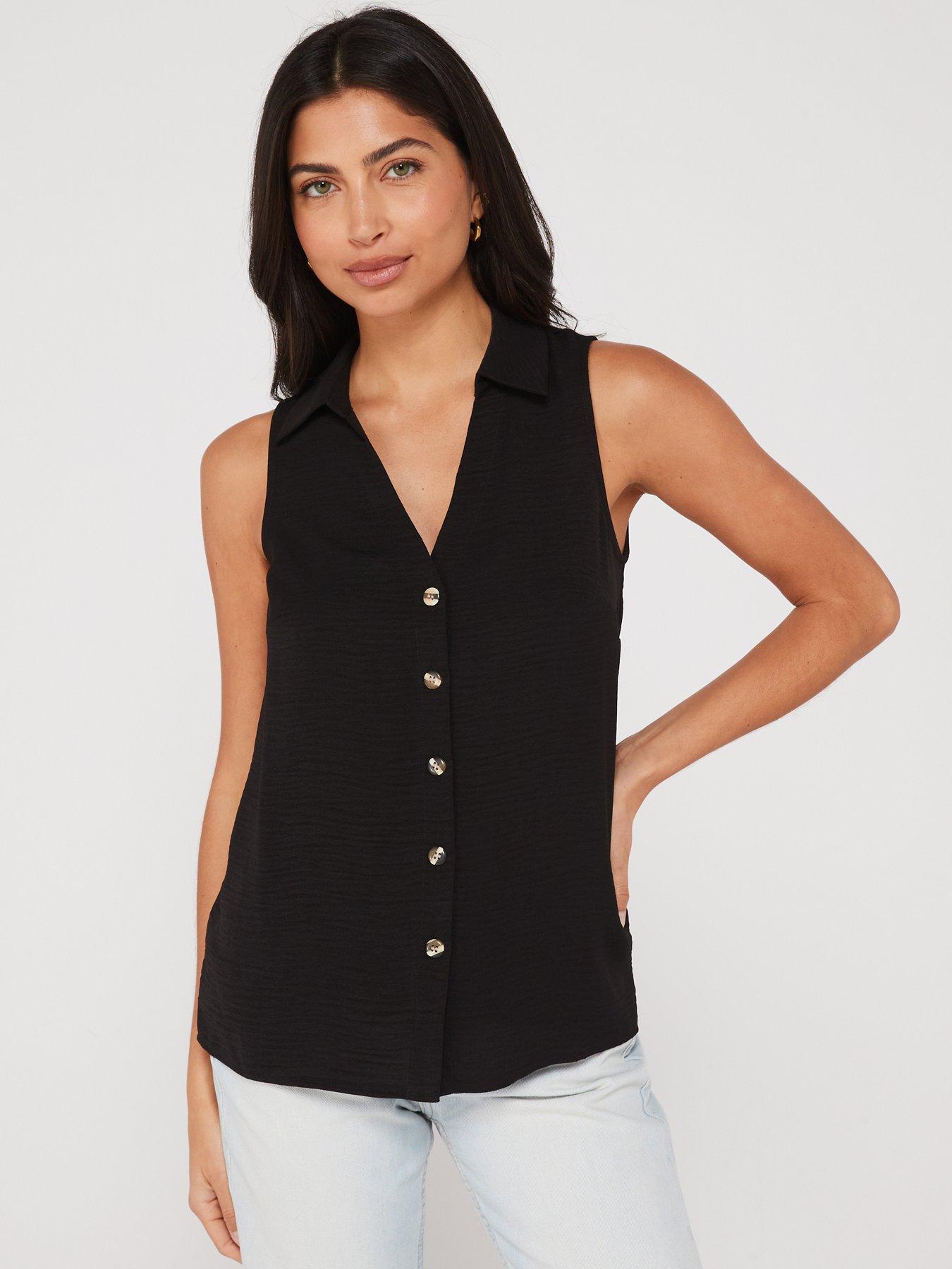 v-by-very-collared-button-through-blouse-black