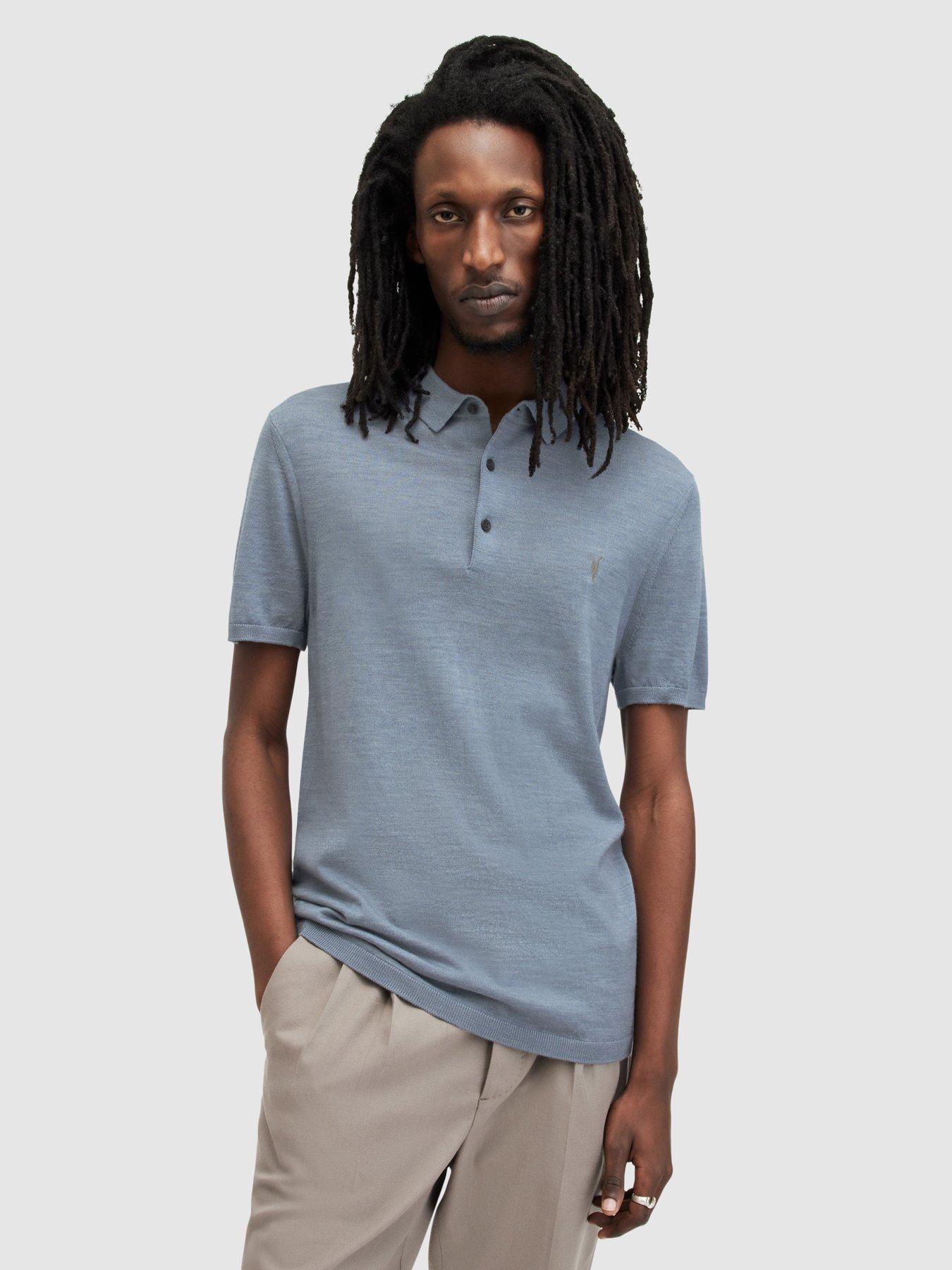 Mode Merino Short Sleeve Knitted Polo Shirt Blue