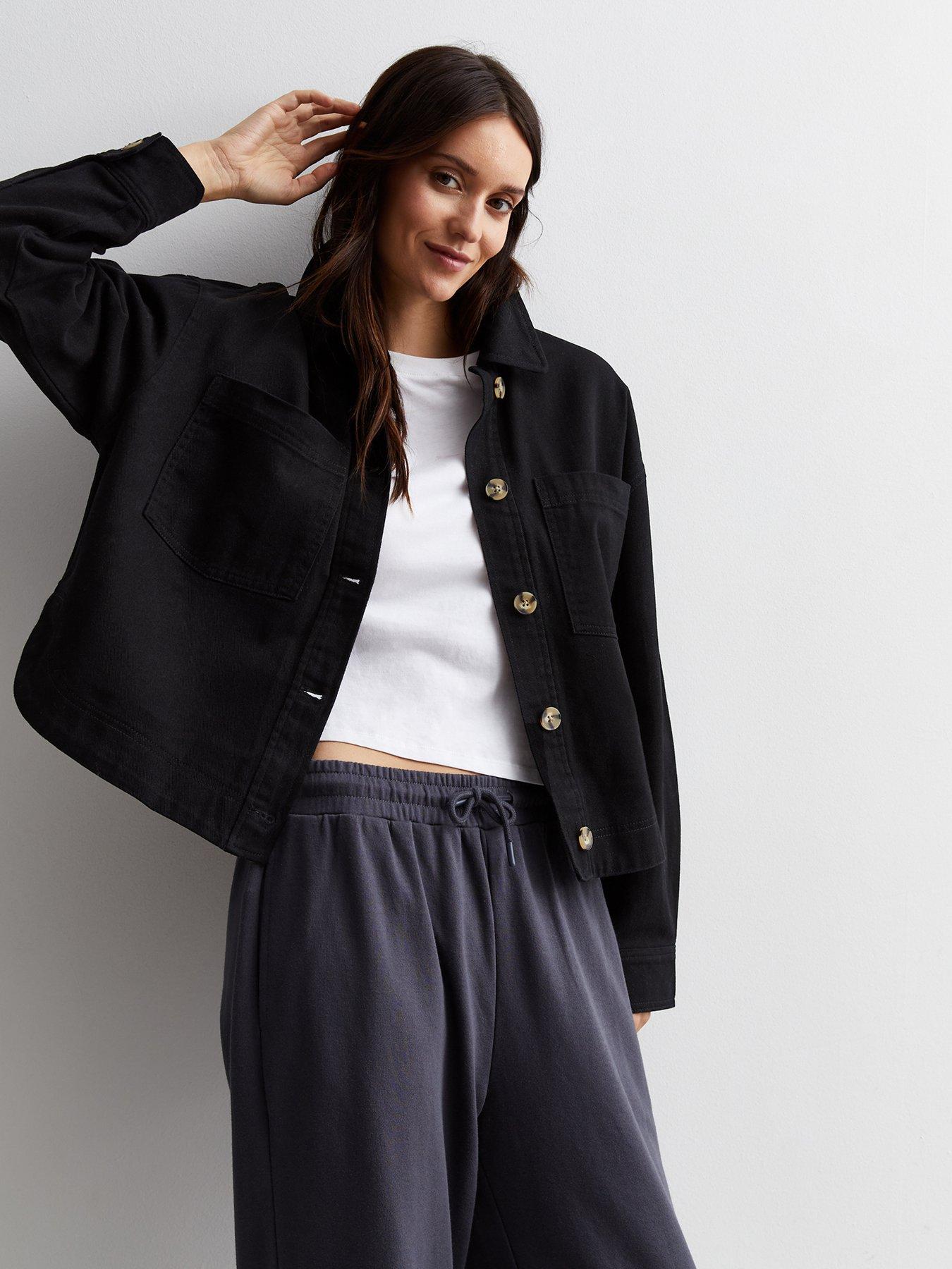 Black cropped clearance shacket