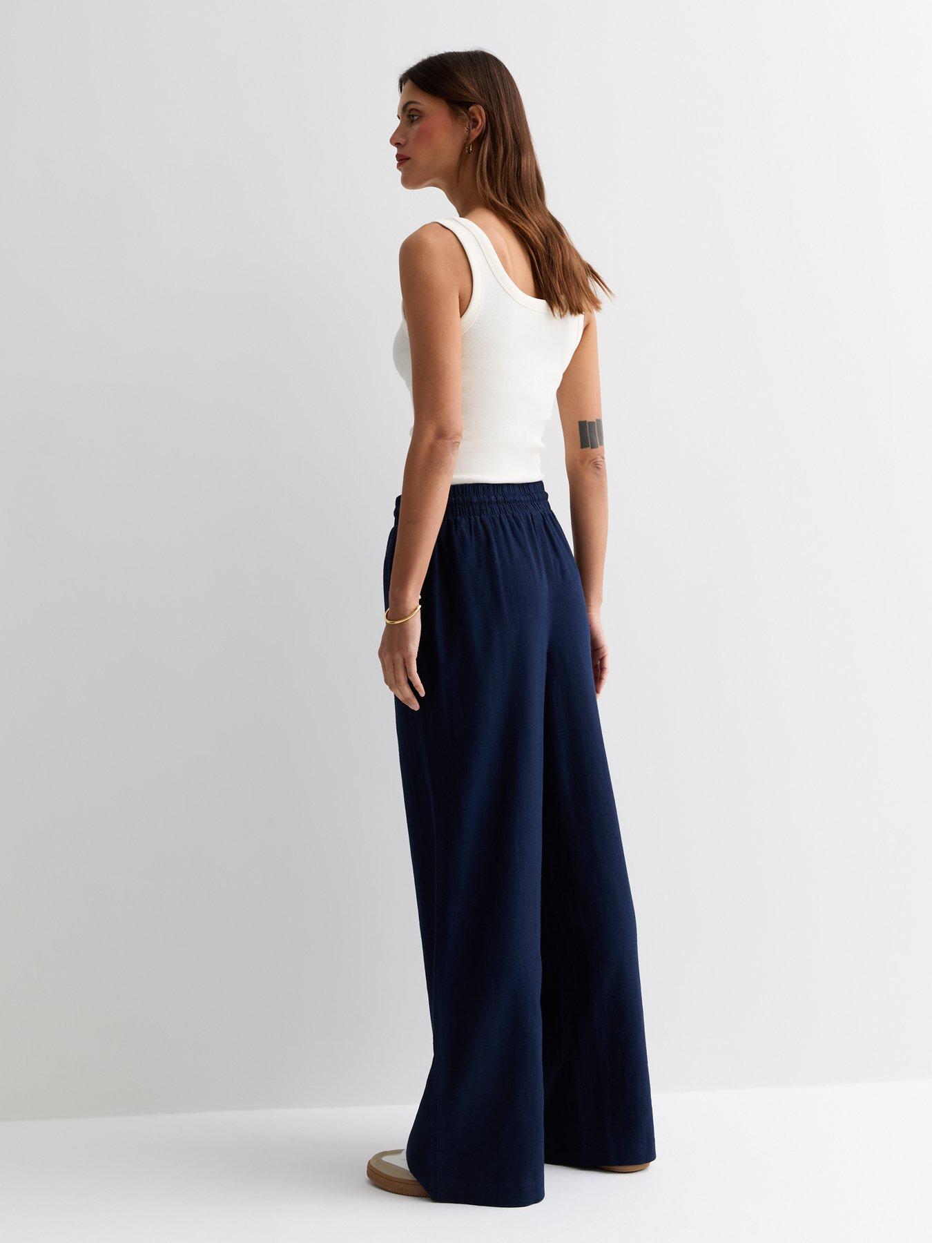 new-look-navy-linen-blend-drawstring-waist-wide-leg-trousersstillFront