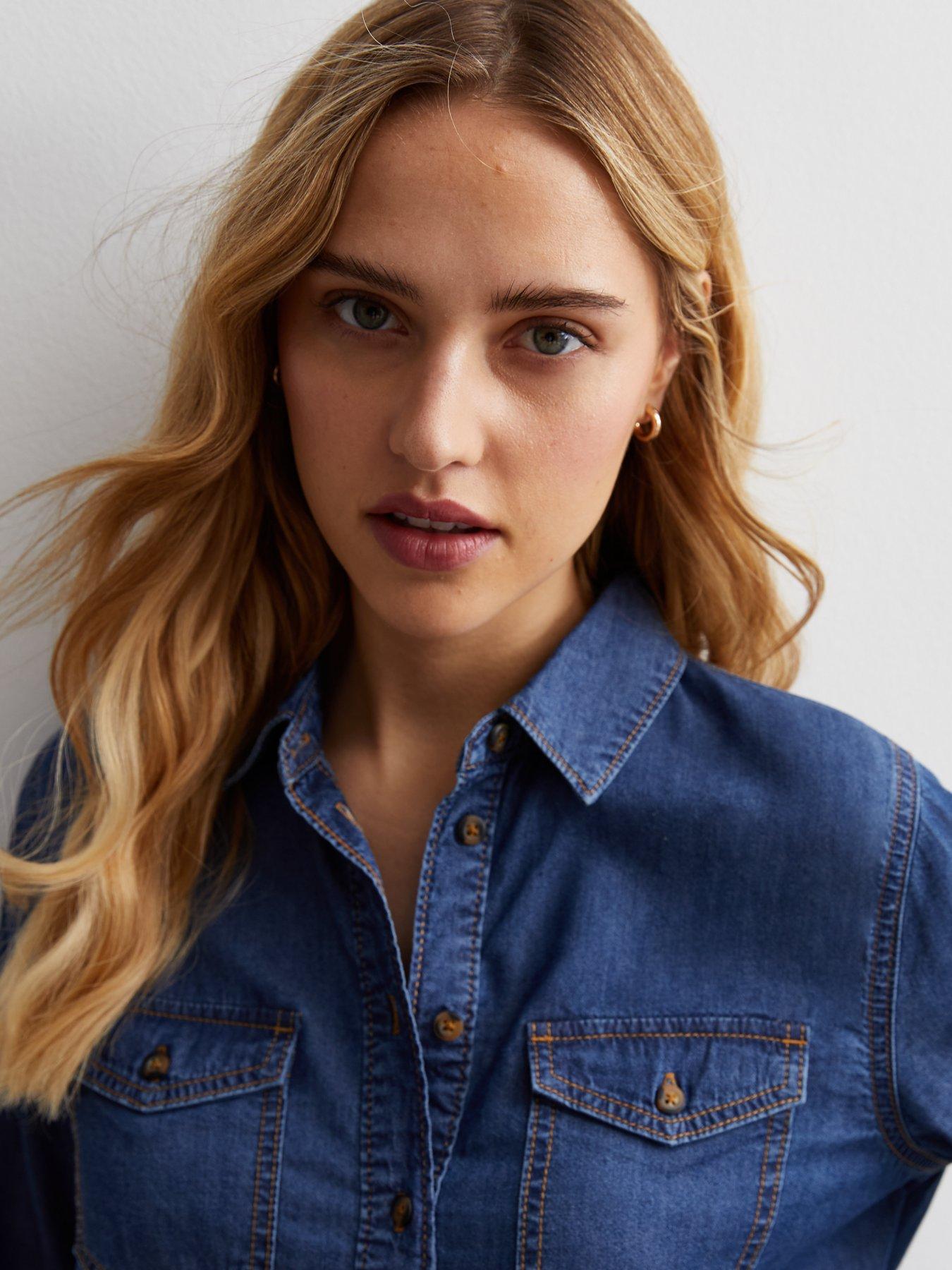 Image 4 of 4 of New Look Long Sleeve Lightweight Denim Shirt - Blue