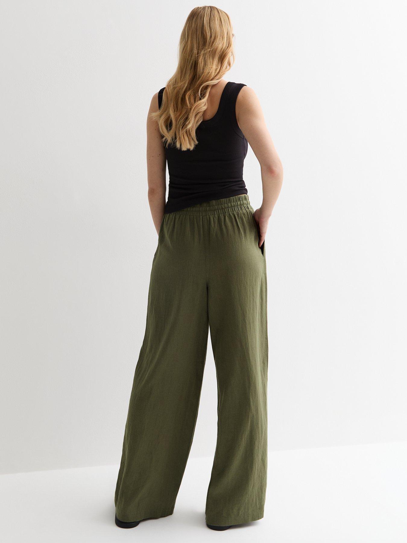 new-look-khaki-linen-blend-drawstring-waist-wide-leg-trousersstillFront