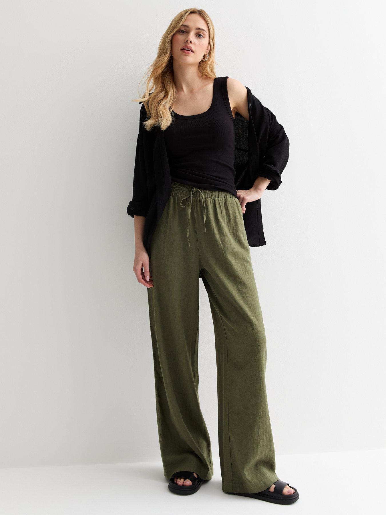 new-look-khaki-linen-blend-drawstring-waist-wide-leg-trousersback