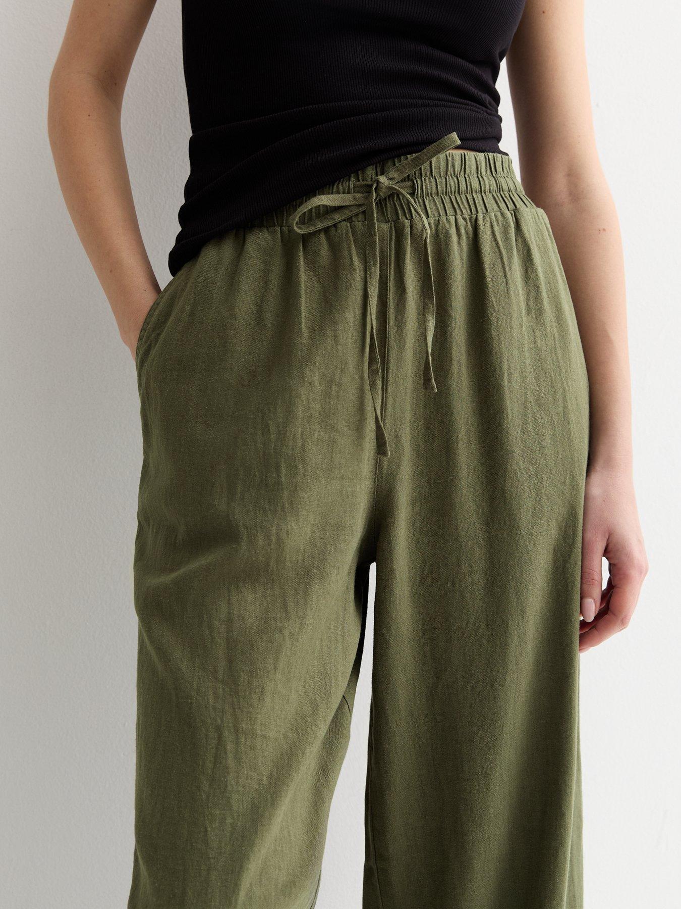 new-look-khaki-linen-blend-drawstring-waist-wide-leg-trousersoutfit