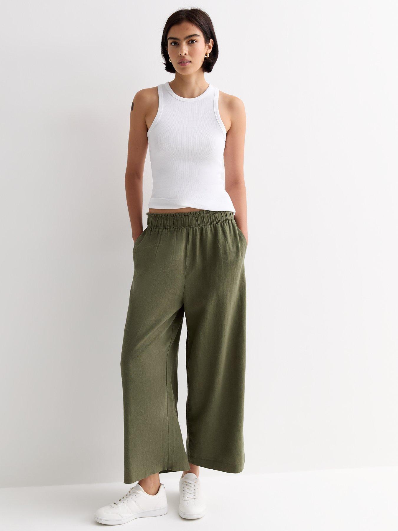 new-look-khaki-linen-blend-crop-wide-leg-trousers