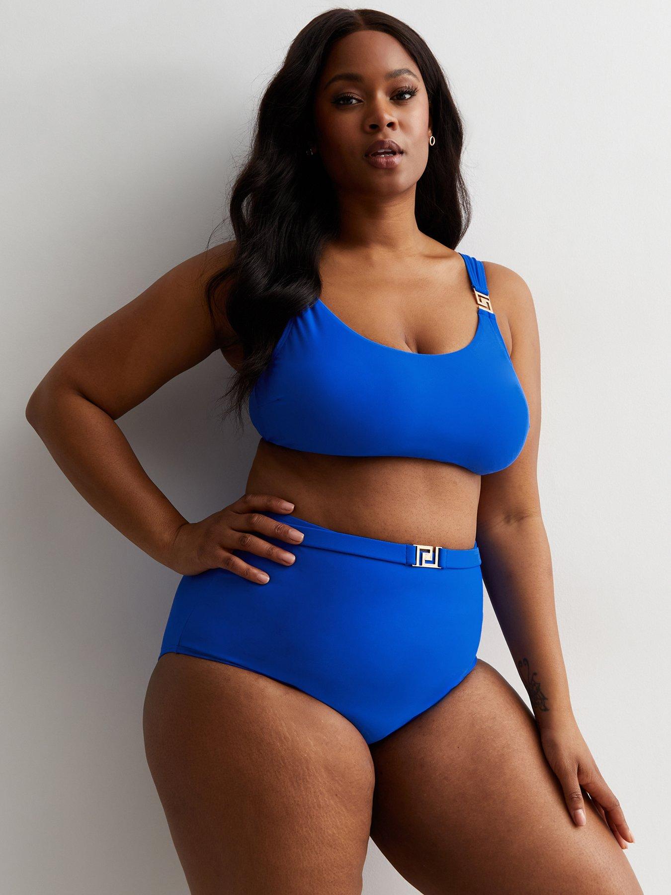 New Look Curves Blue Scoop Bikini Top