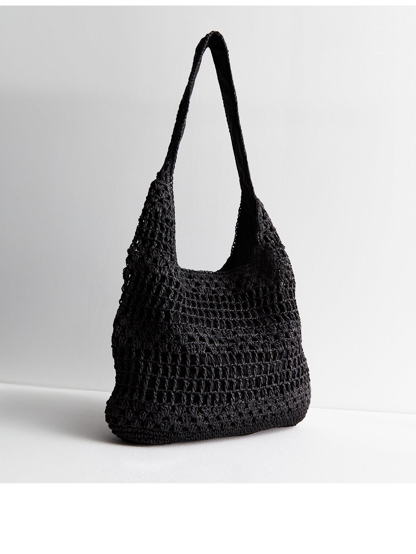 Black Woven Leather-Look Shoulder Bag