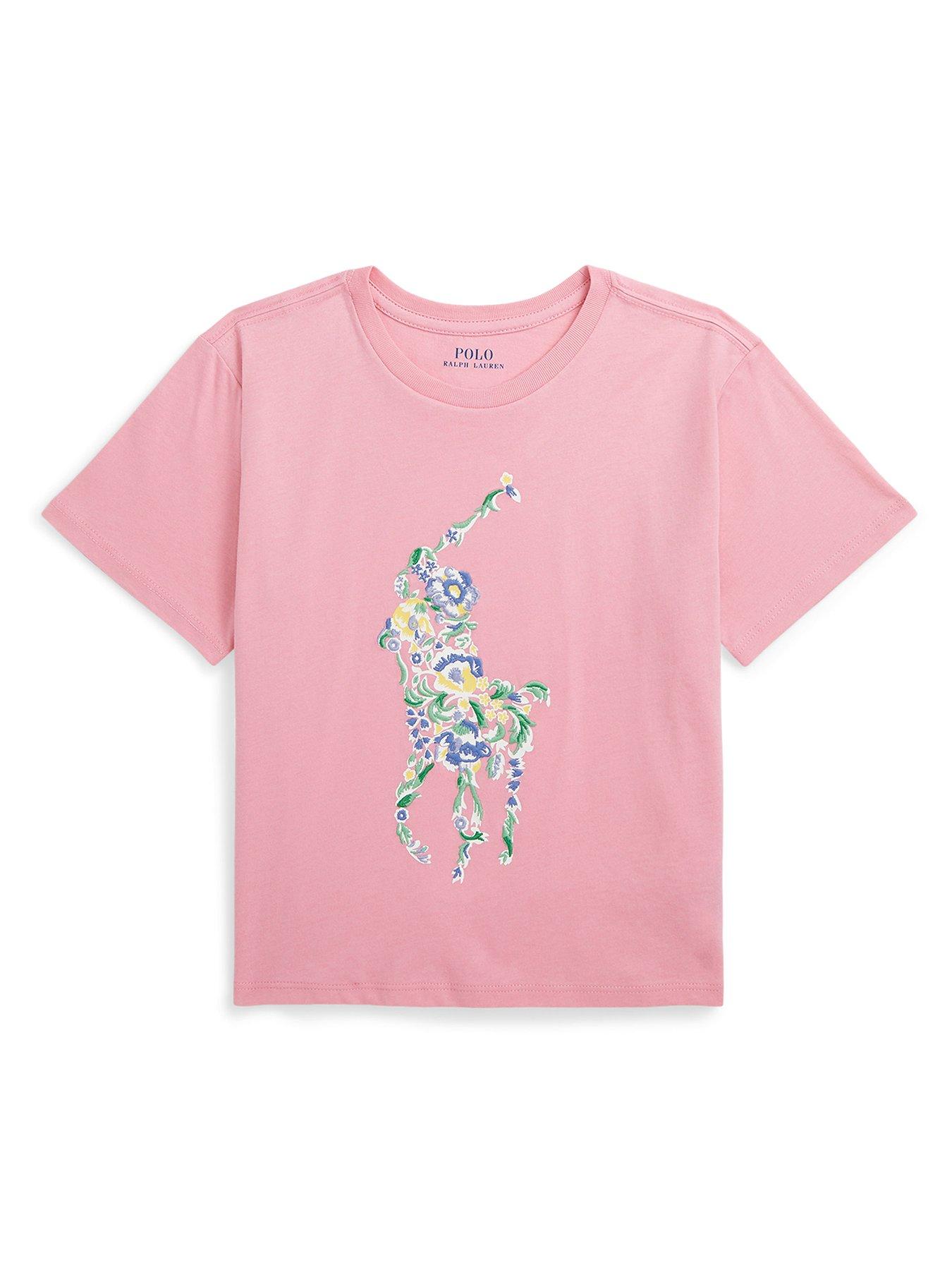 Image 1 of 2 of Polo Ralph Lauren Girls Pony Print Short Sleeve T-shirt - Florida Pink